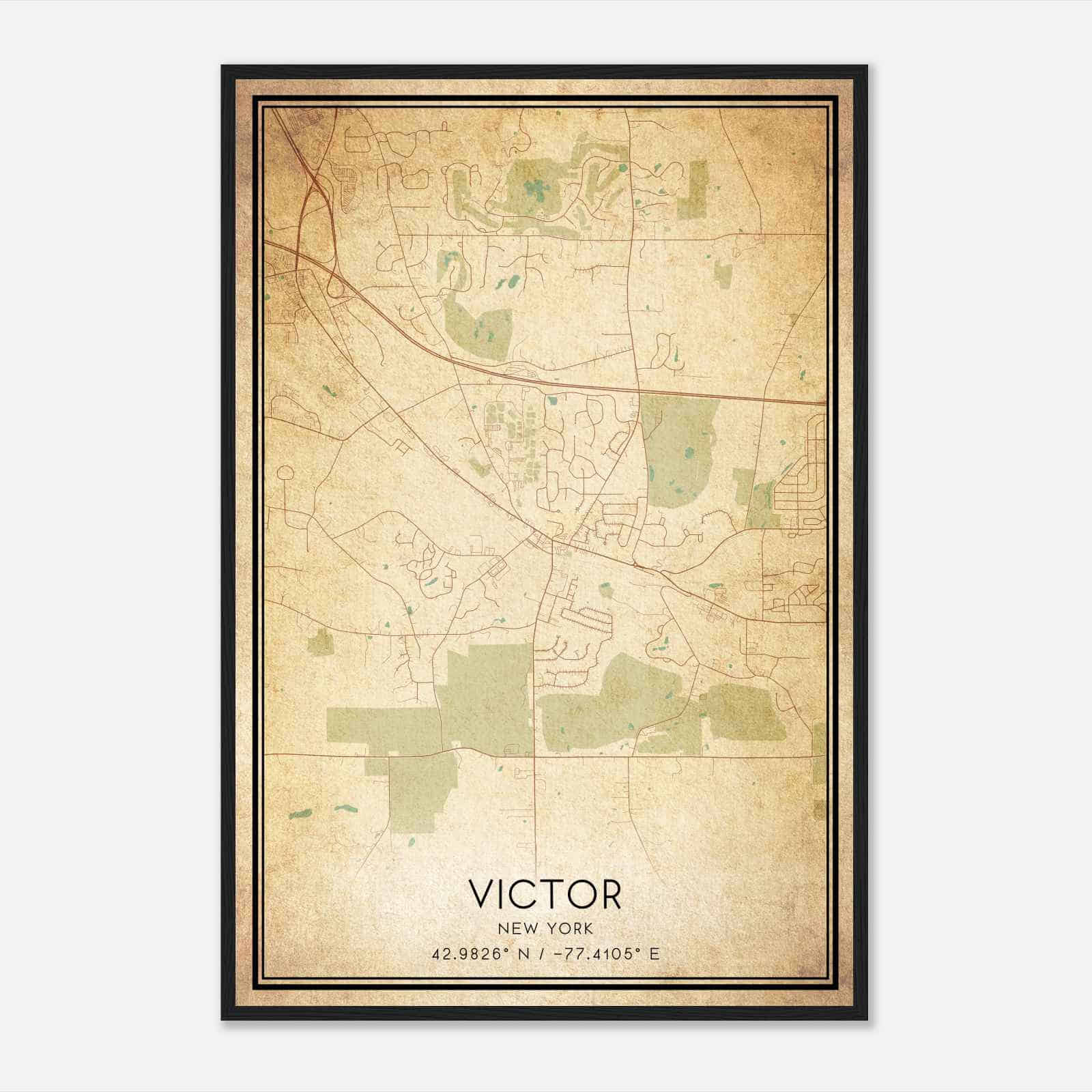 Vintage Victor New York Map Poster, Modern Home Decor Wall Art Print