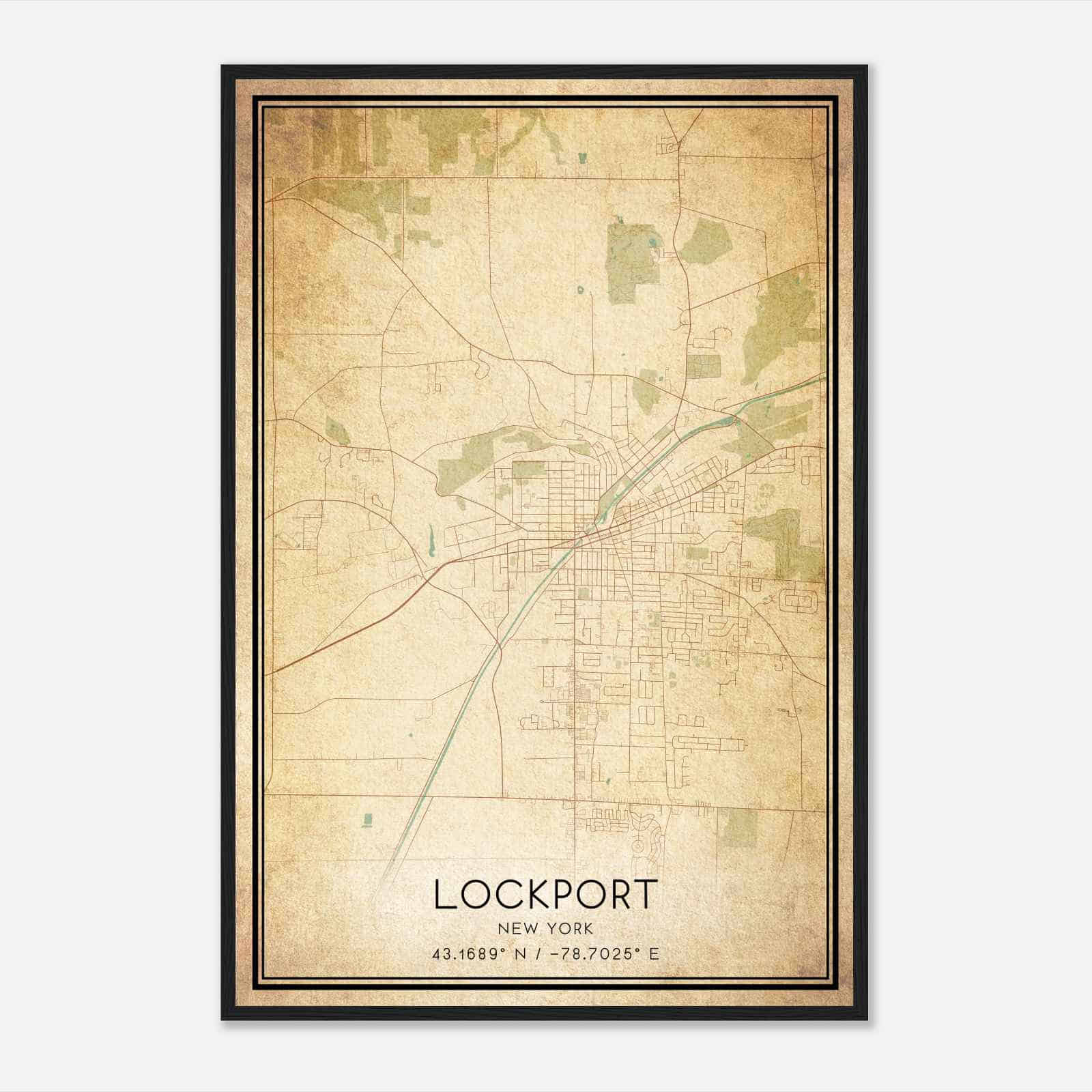 Vintage Lockport New York Map Poster, Modern Home Decor Wall Art Print