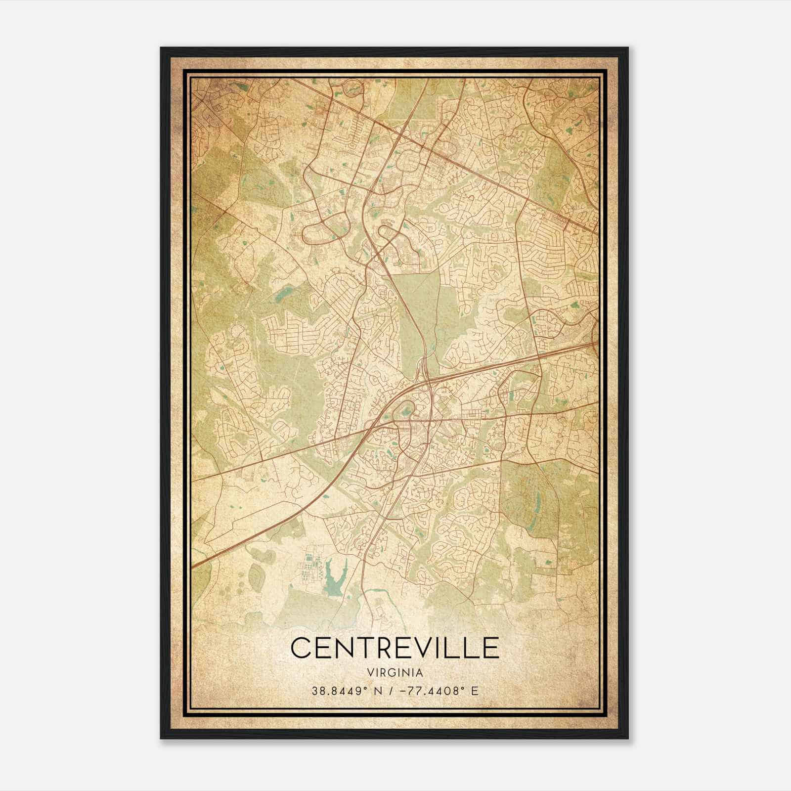 Vintage Centreville Virginia Map Poster, Modern Home Decor Wall Art Print