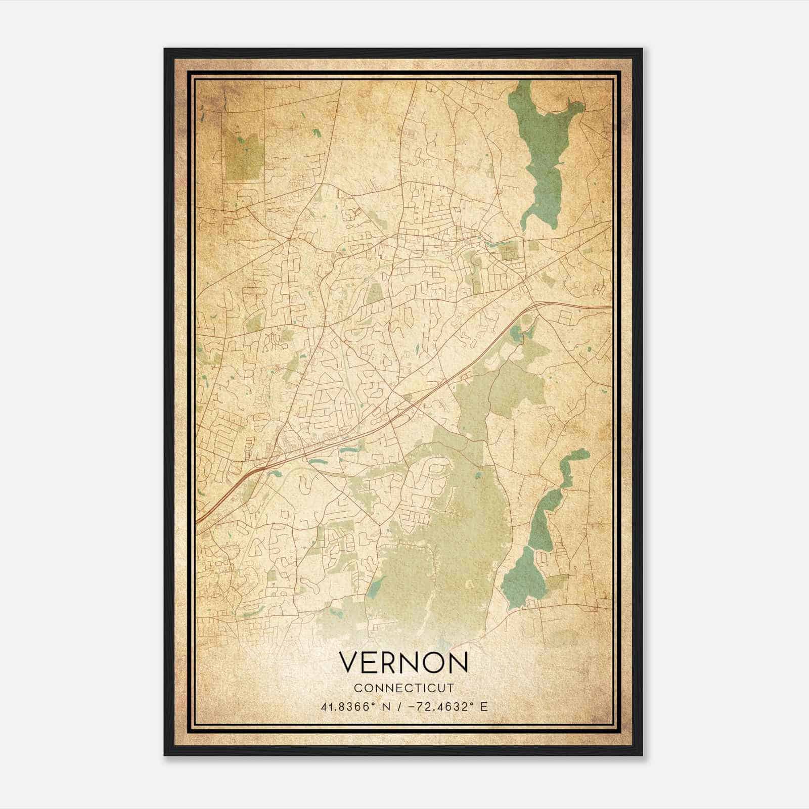 Vintage Vernon Connecticut Map Poster, Modern Home Decor Wall Art Print