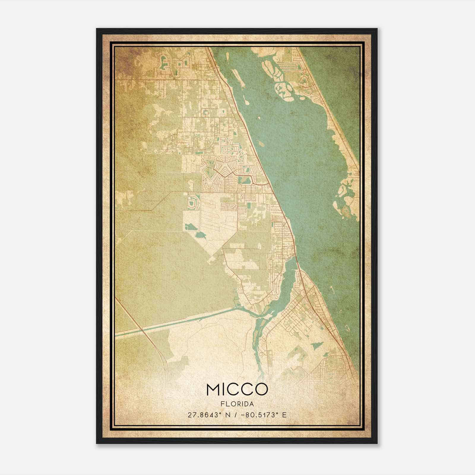Vintage Micco Florida Map Poster, Modern Home Decor Wall Art Print