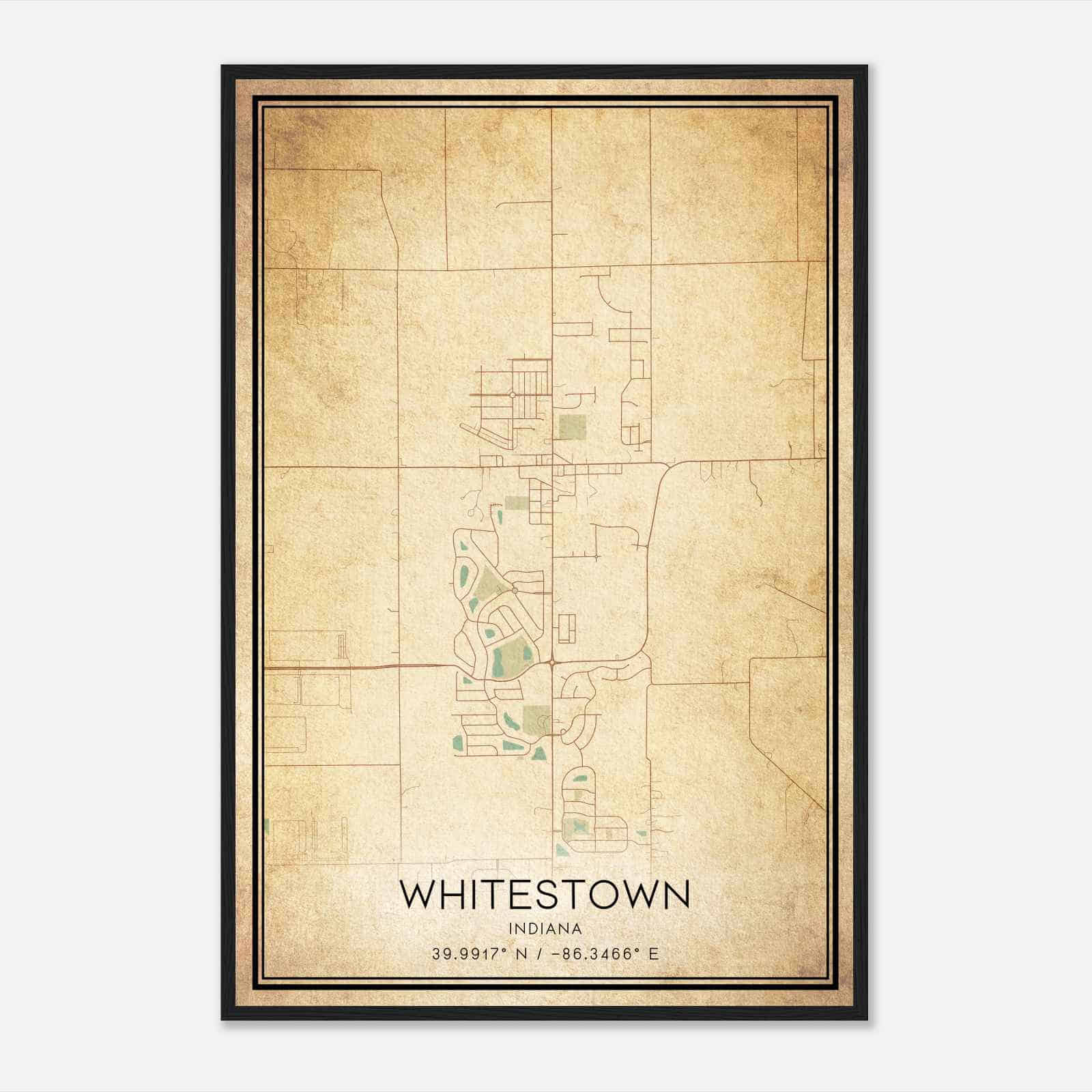 Vintage Whitestown Indiana Map Poster, Modern Home Decor Wall Art Print