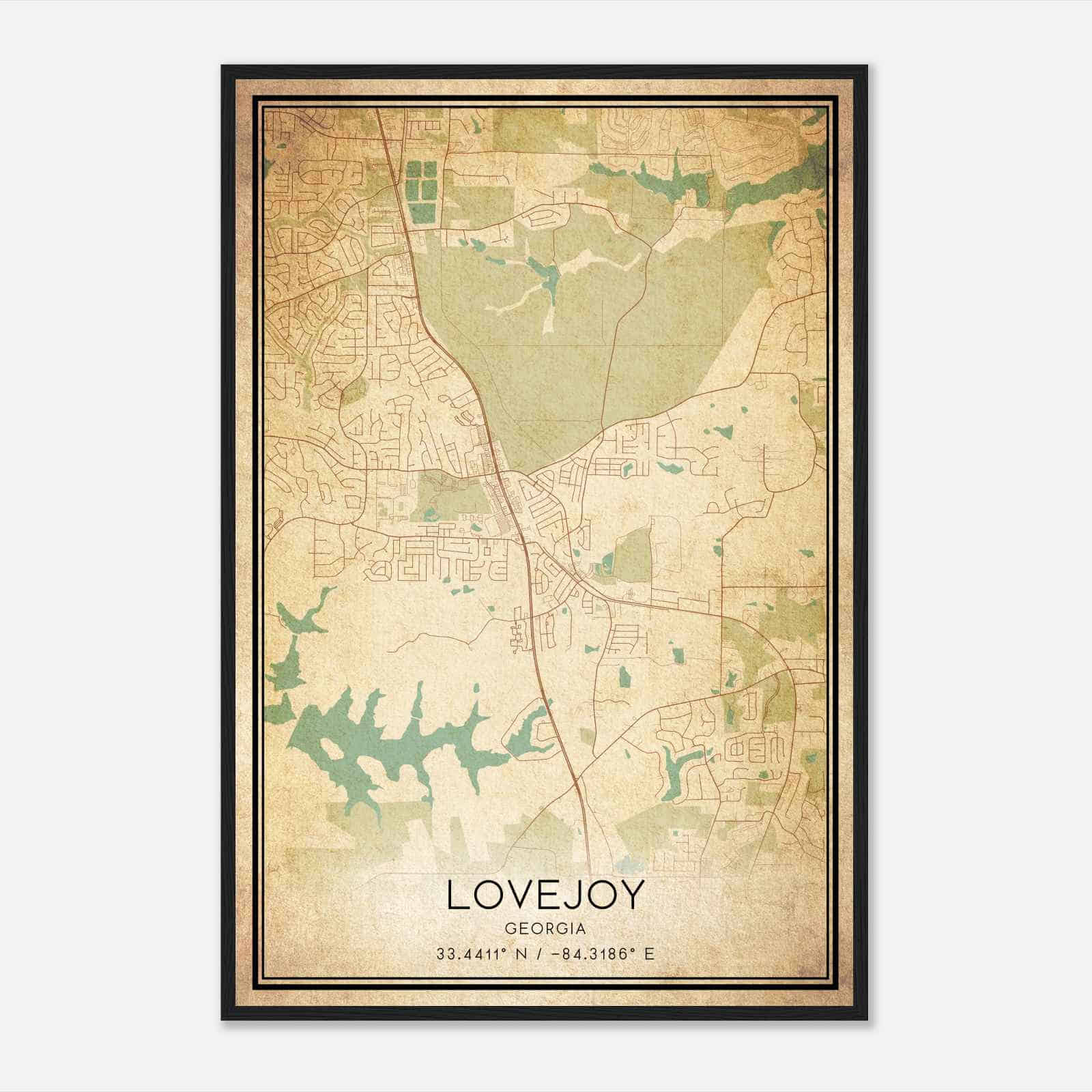 Vintage Lovejoy Georgia Map Poster, Modern Home Decor Wall Art Print