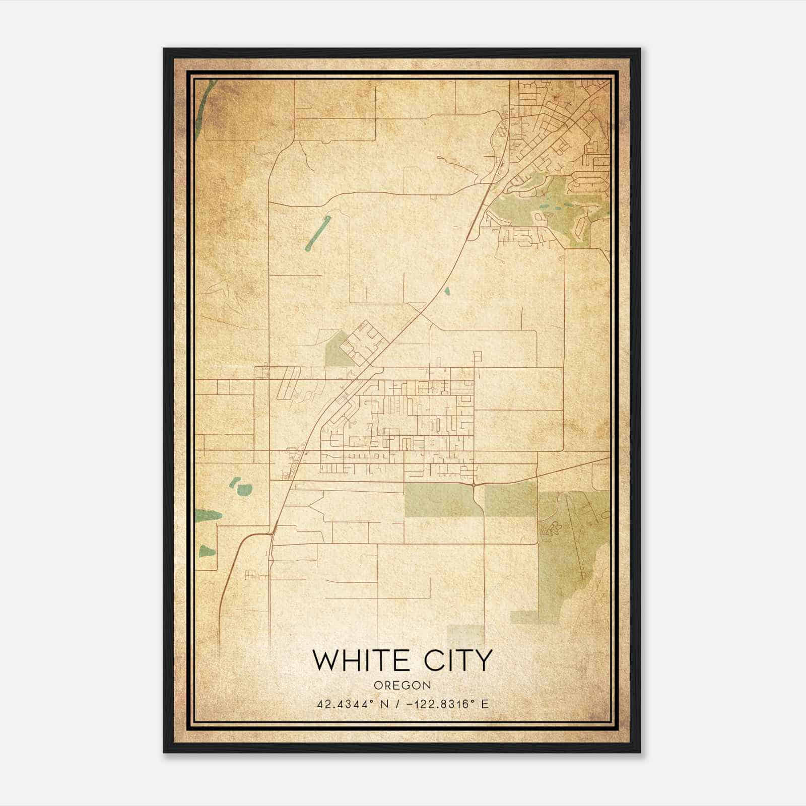 Vintage White City Oregon Map Poster, Modern Home Decor Wall Art Print