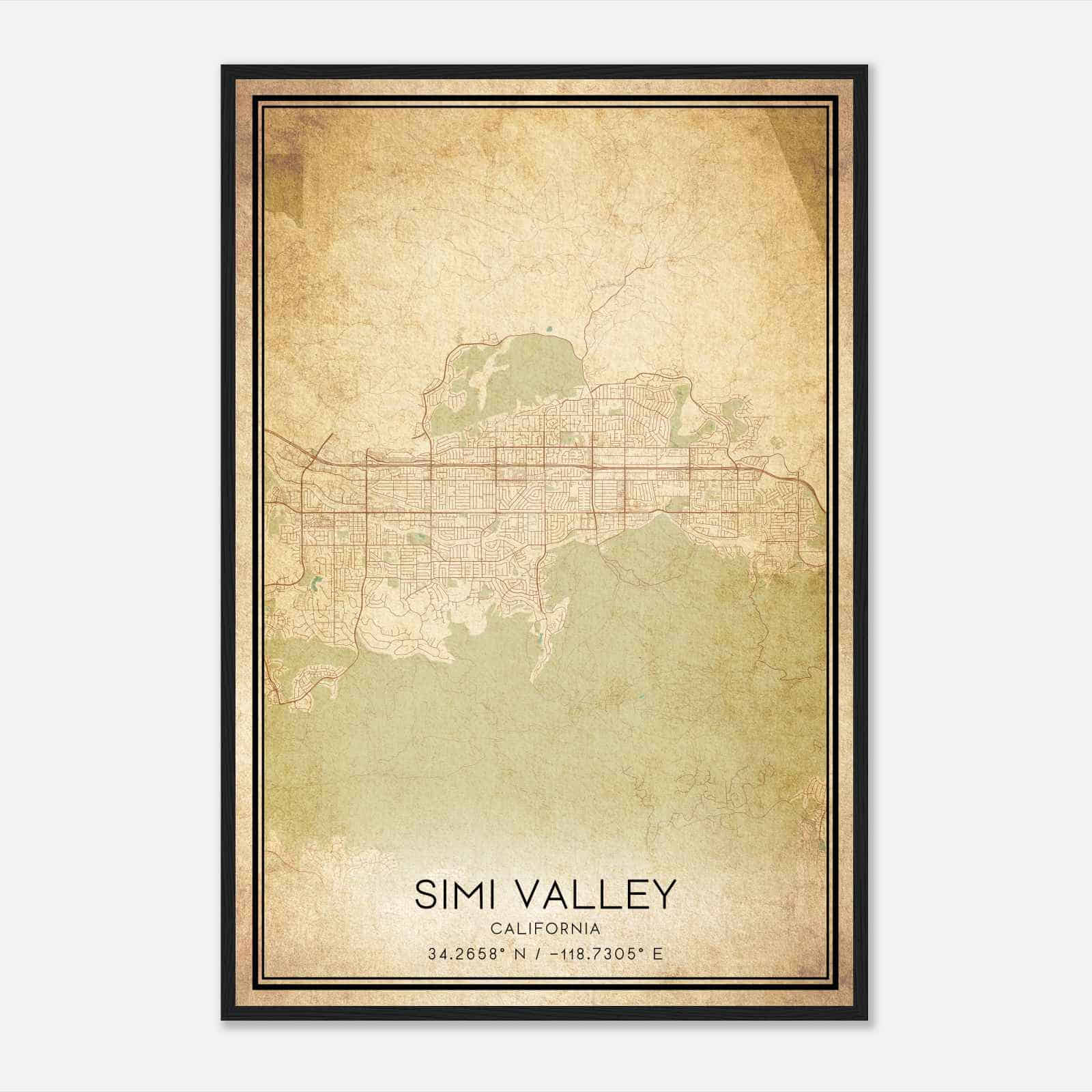 Vintage Simi Valley California Map Poster, Modern Home Decor Wall Art Print