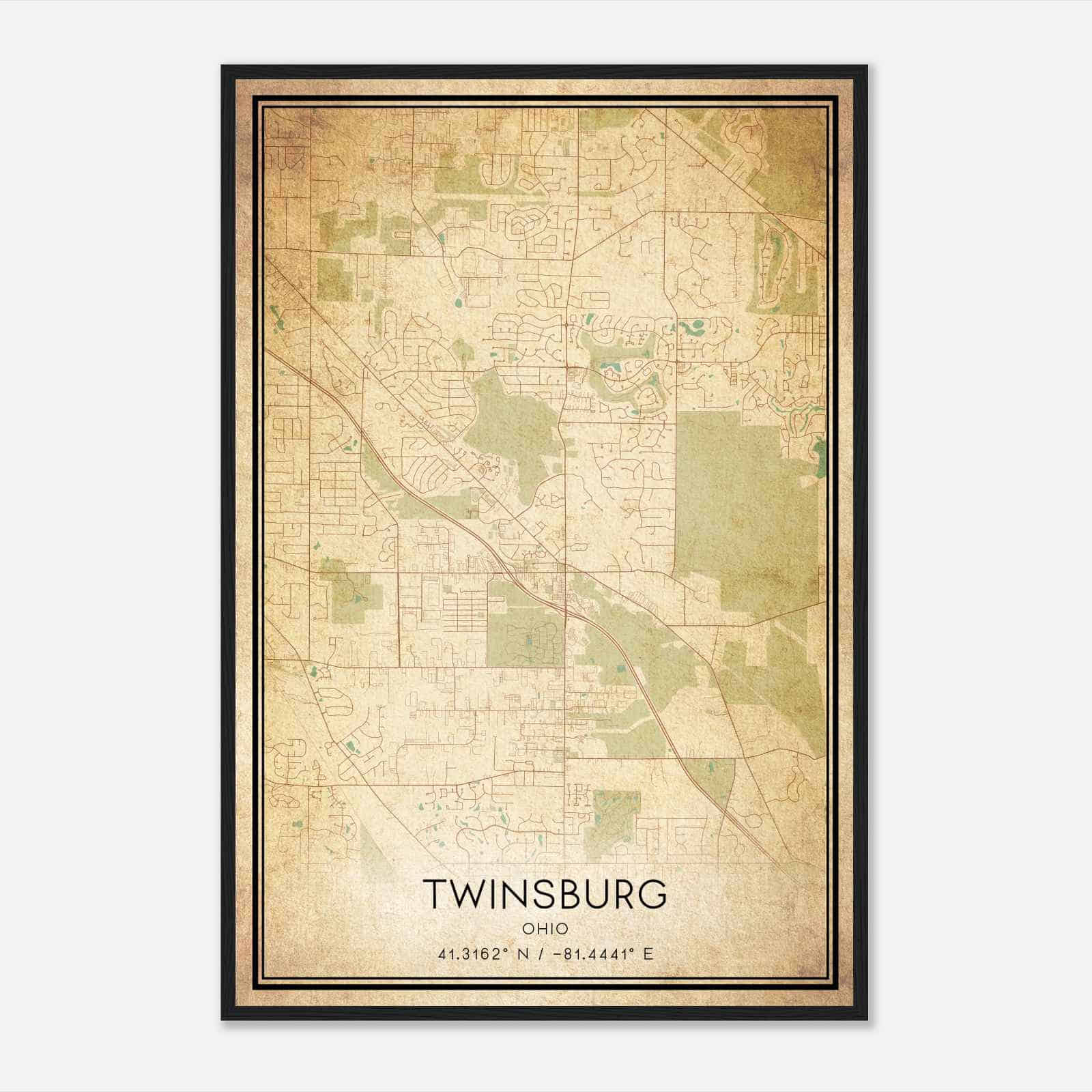 Vintage Twinsburg Ohio Map Poster, Modern Home Decor Wall Art Print