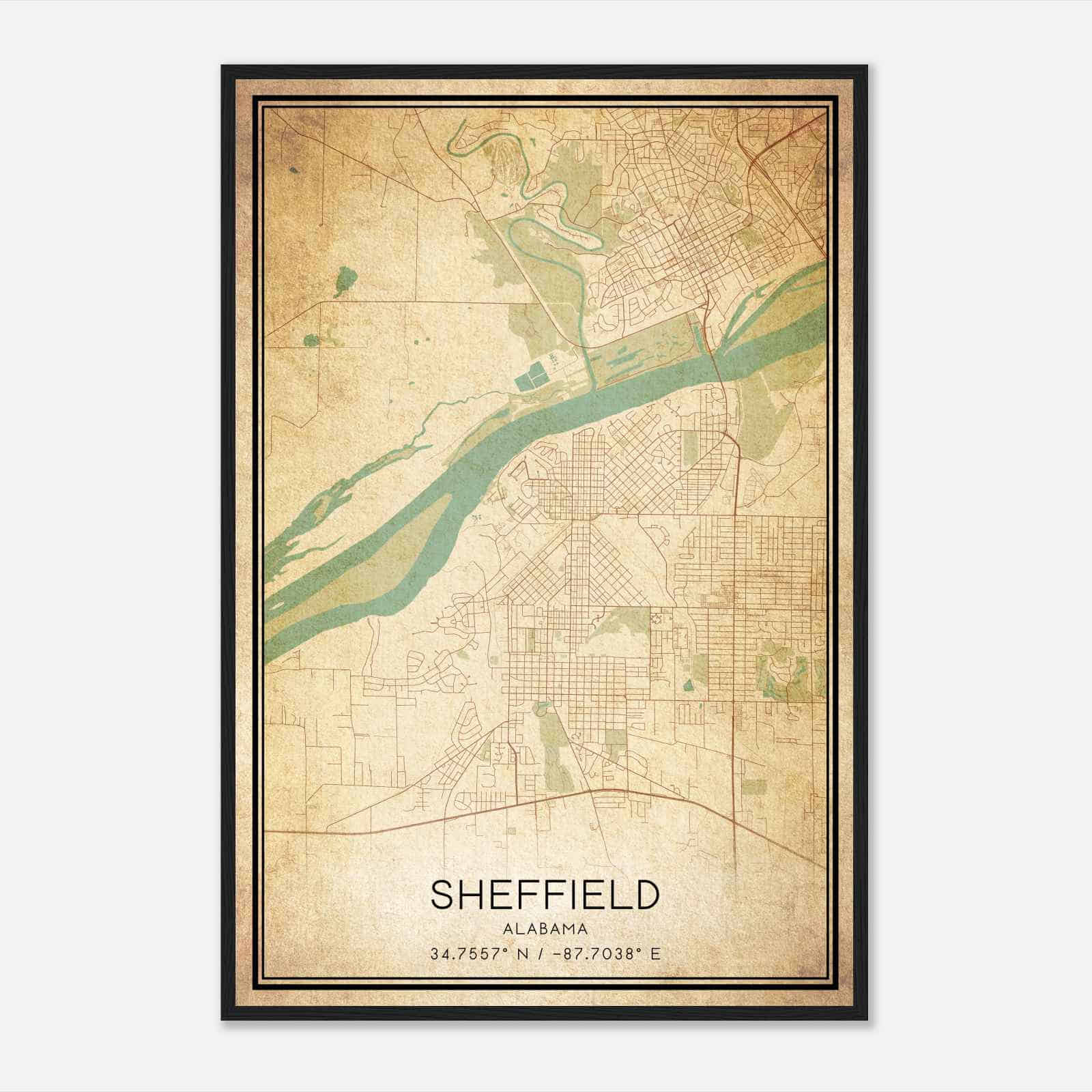 Vintage Sheffield Alabama Map Poster, Modern Home Decor Wall Art Print