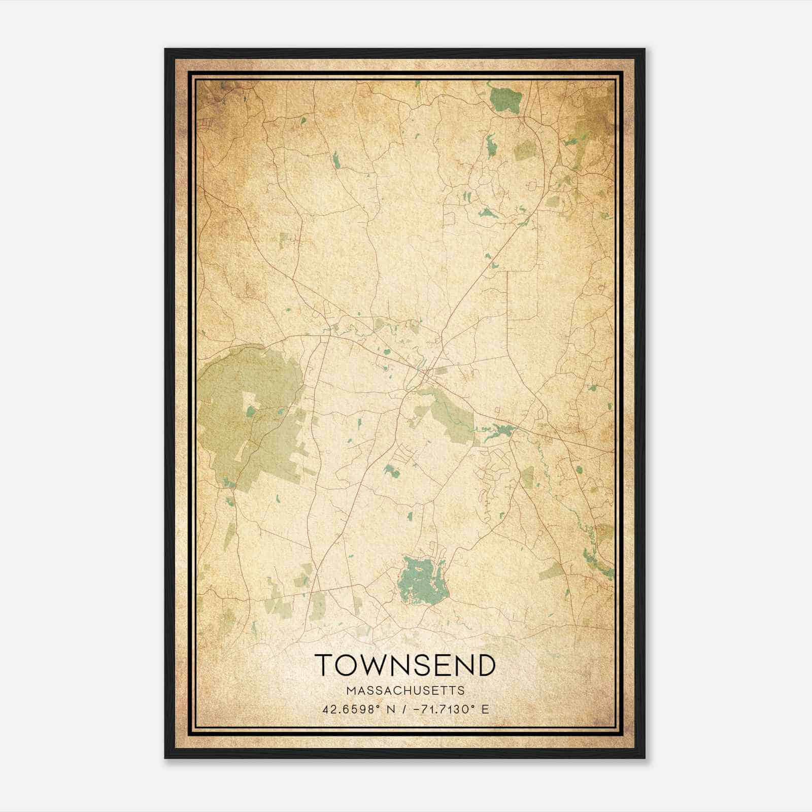 Vintage Townsend Massachusetts Map Poster, Modern Home Decor Wall Art Print