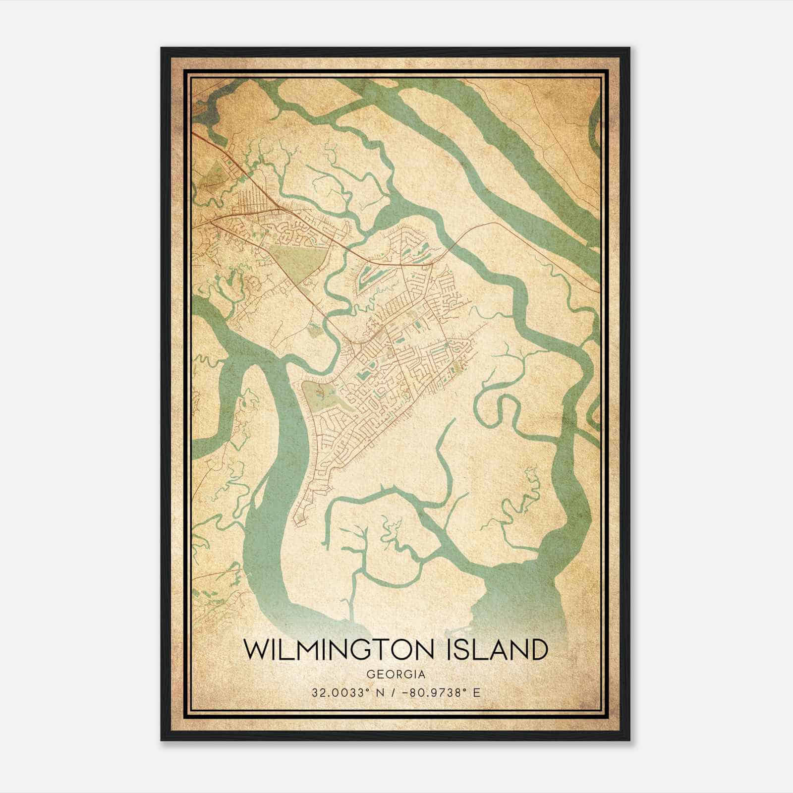 Vintage Wilmington Island Georgia Map Poster, Modern Home Decor Wall Art Print