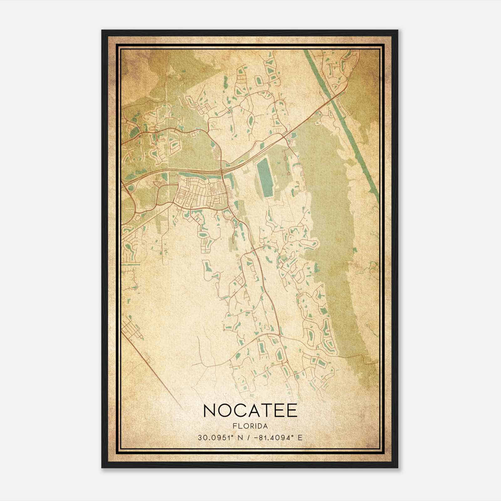 Vintage Nocatee Florida Map Poster, Modern Home Decor Wall Art Print