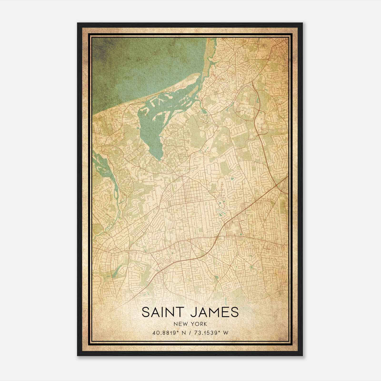 Vintage Saint James New York Map Poster, Modern Home Decor Wall Art Print