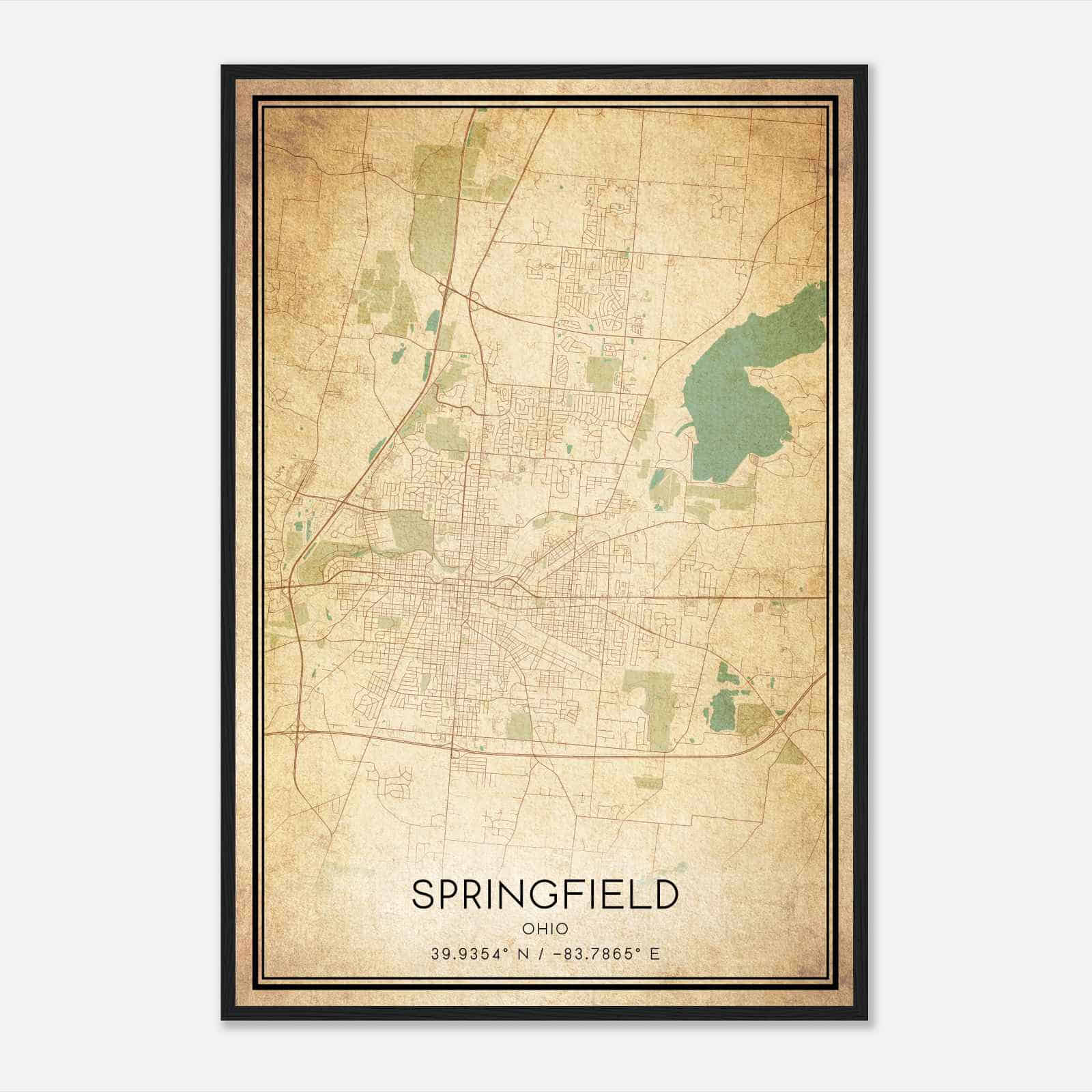 Vintage Springfield Ohio Map Poster, Modern Home Decor Wall Art Print