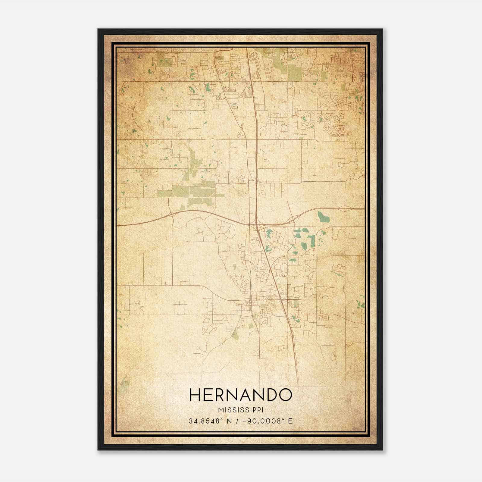 Vintage Hernando Mississippi Map Poster, Modern Home Decor Wall Art Print