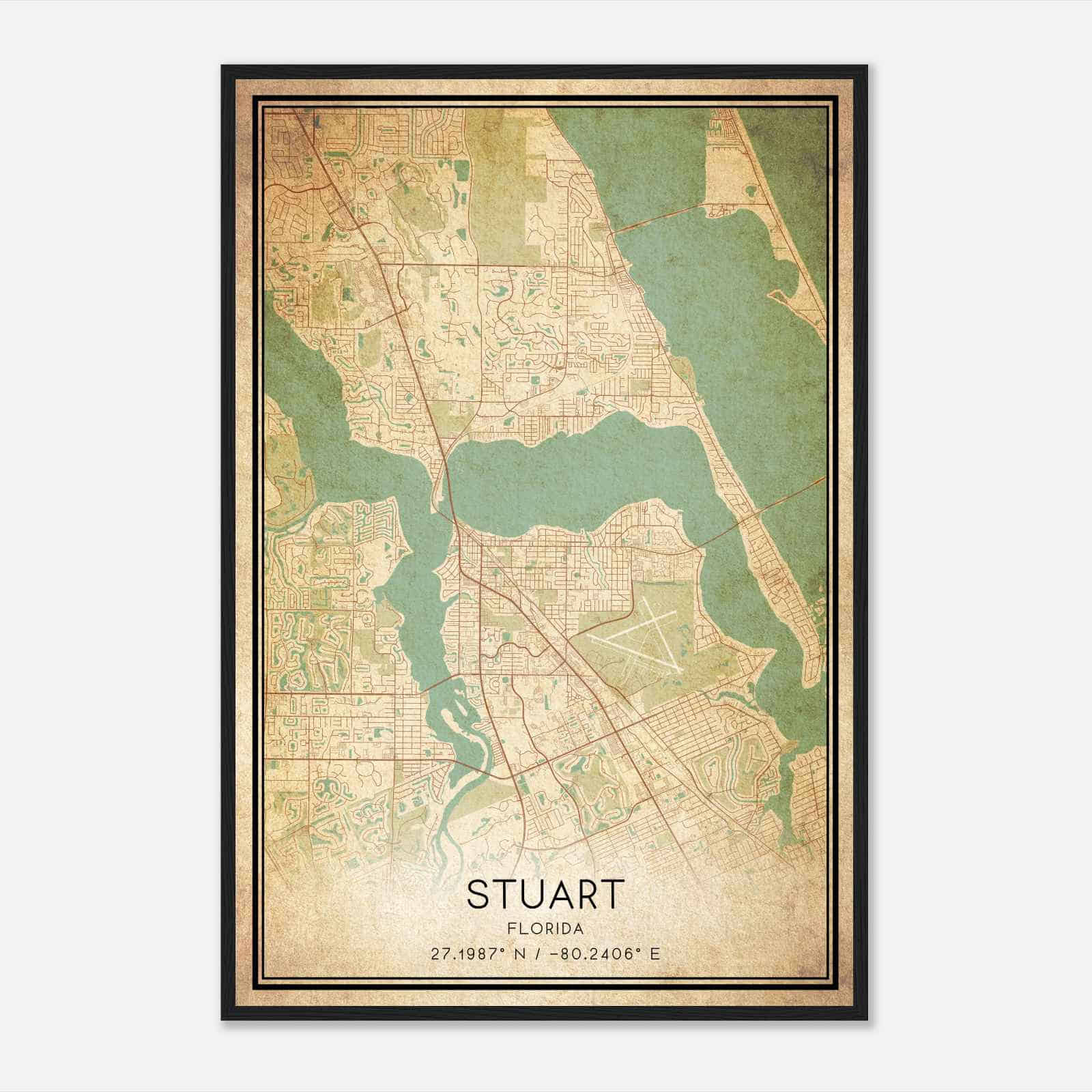 Vintage Stuart Florida Map Poster, Modern Home Decor Wall Art Print