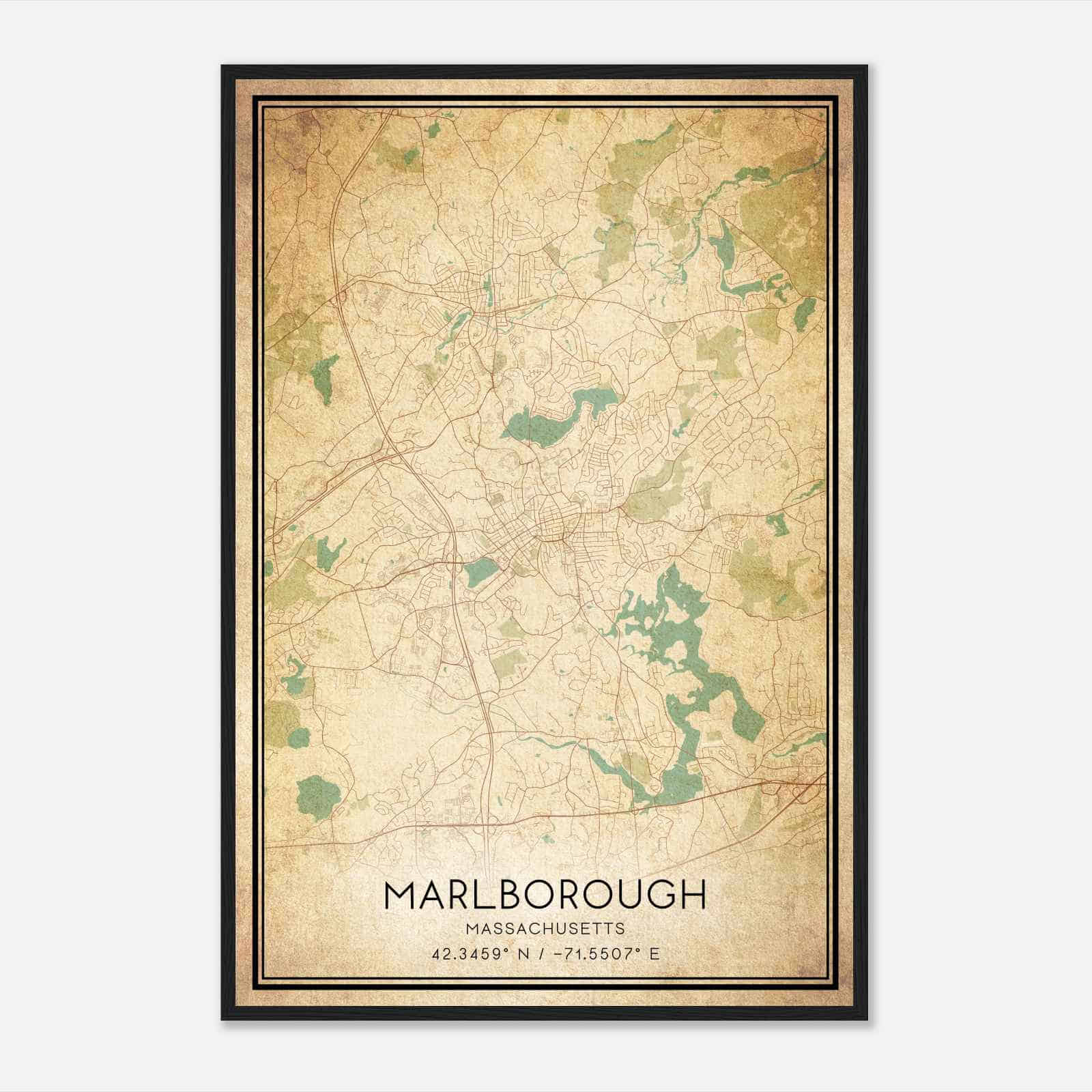 Vintage Marlborough Massachusetts Map Poster, Modern Home Decor Wall Art Print