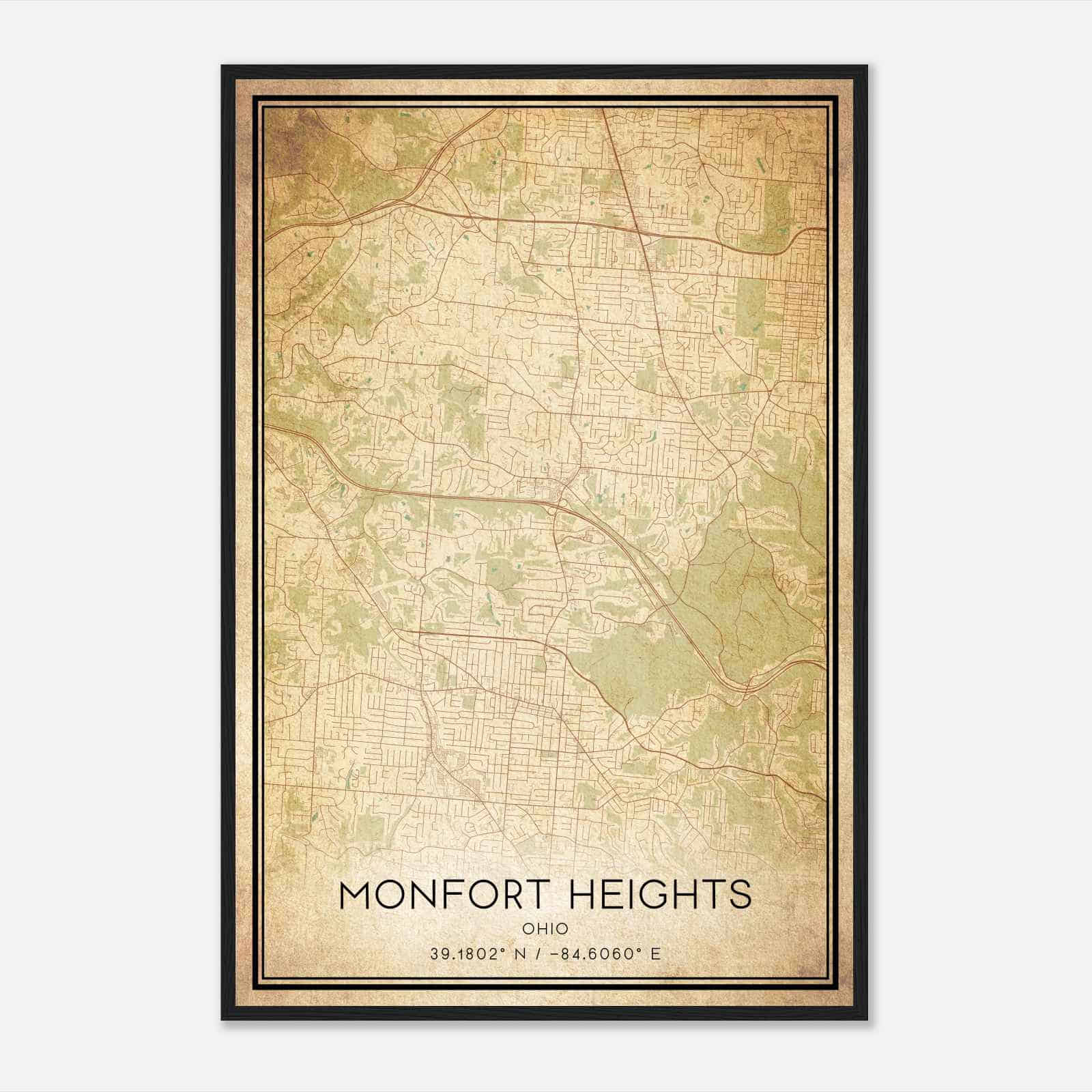 Vintage Monfort Heights Ohio Map Poster, Modern Home Decor Wall Art Print