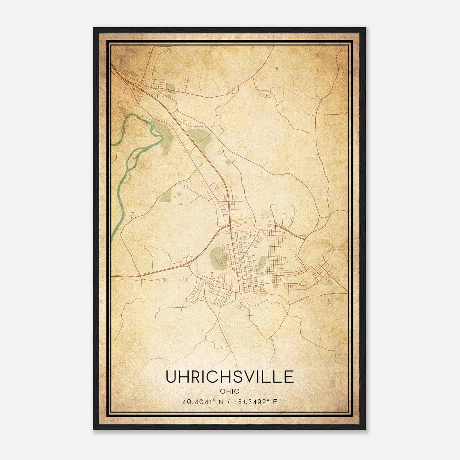 Vintage Uhrichsville Ohio Map Poster, Modern Home Decor Wall Art Print