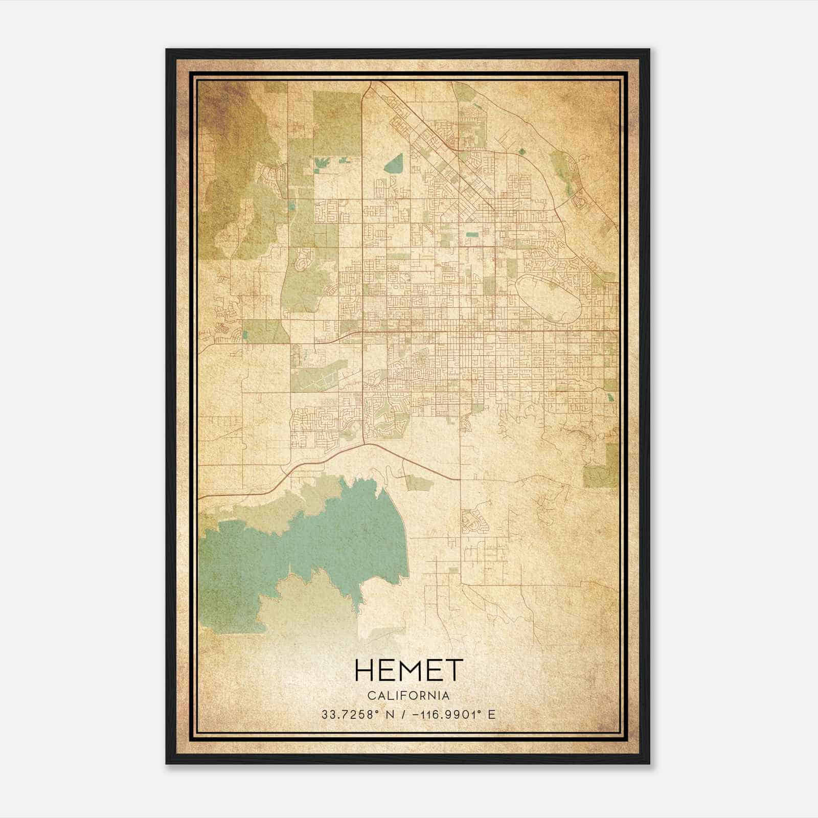 Vintage Hemet California Map Poster, Modern Home Decor Wall Art Print