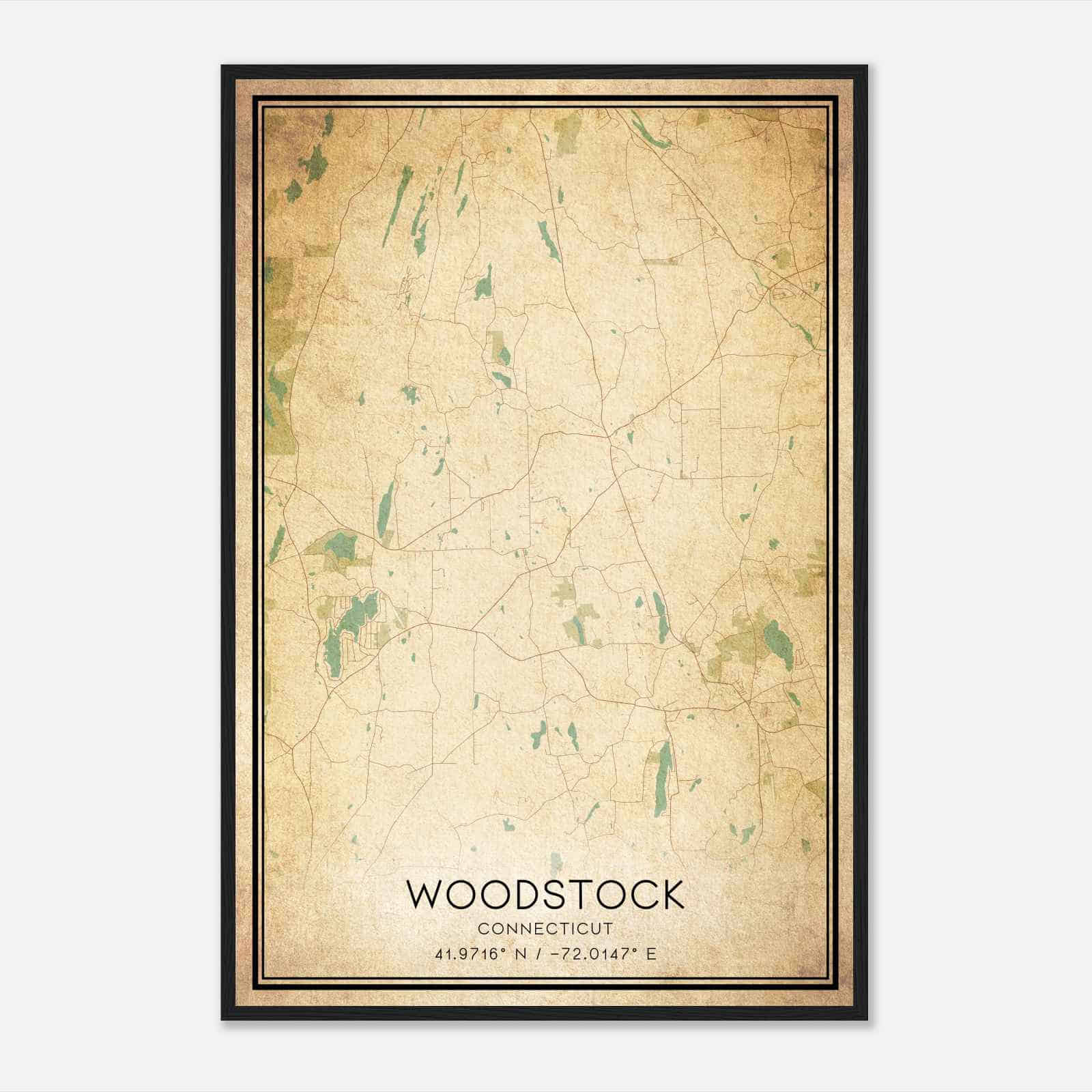 Vintage Woodstock Connecticut Map Poster, Modern Home Decor Wall Art Print