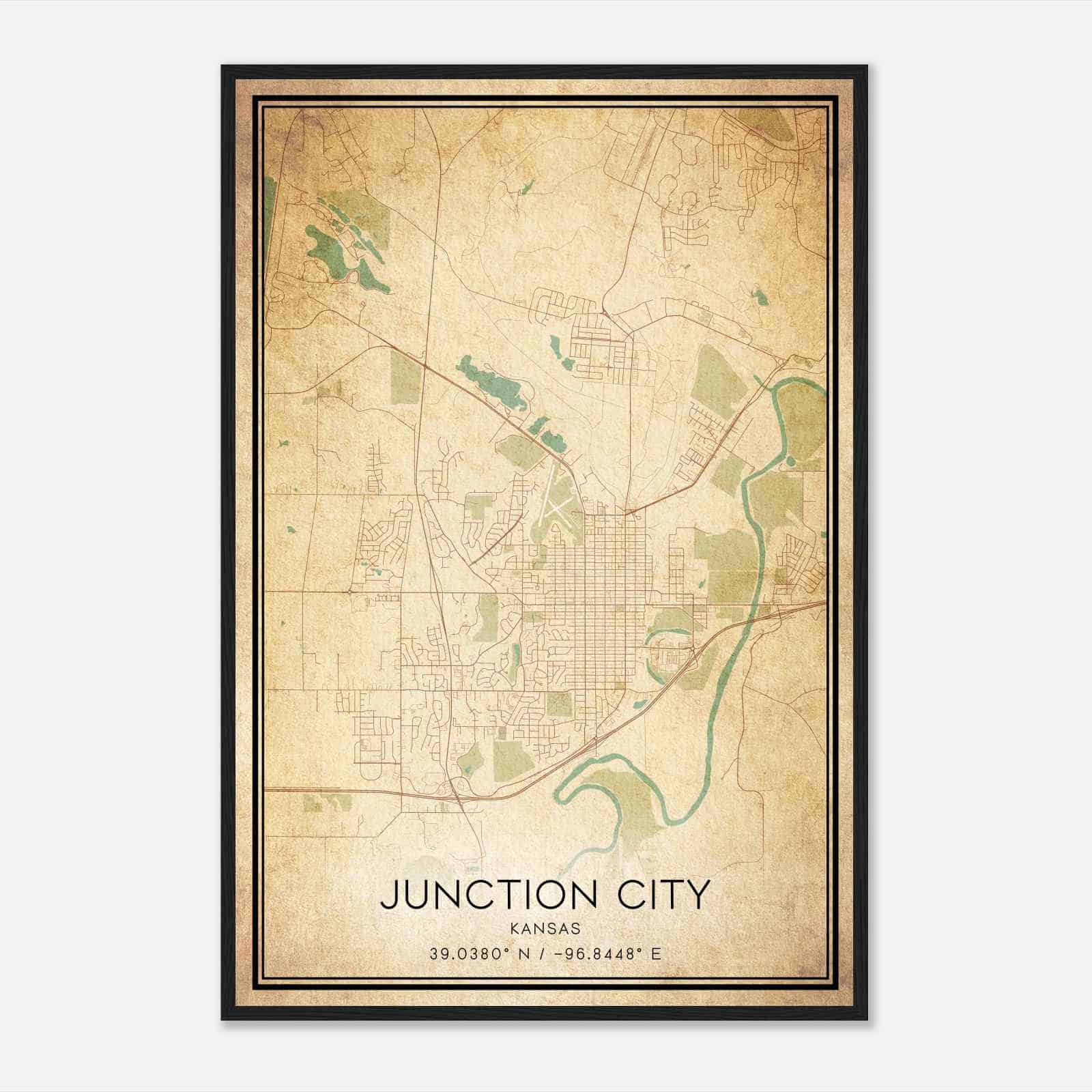 Vintage Junction City Kansas Map Poster, Modern Home Decor Wall Art Print
