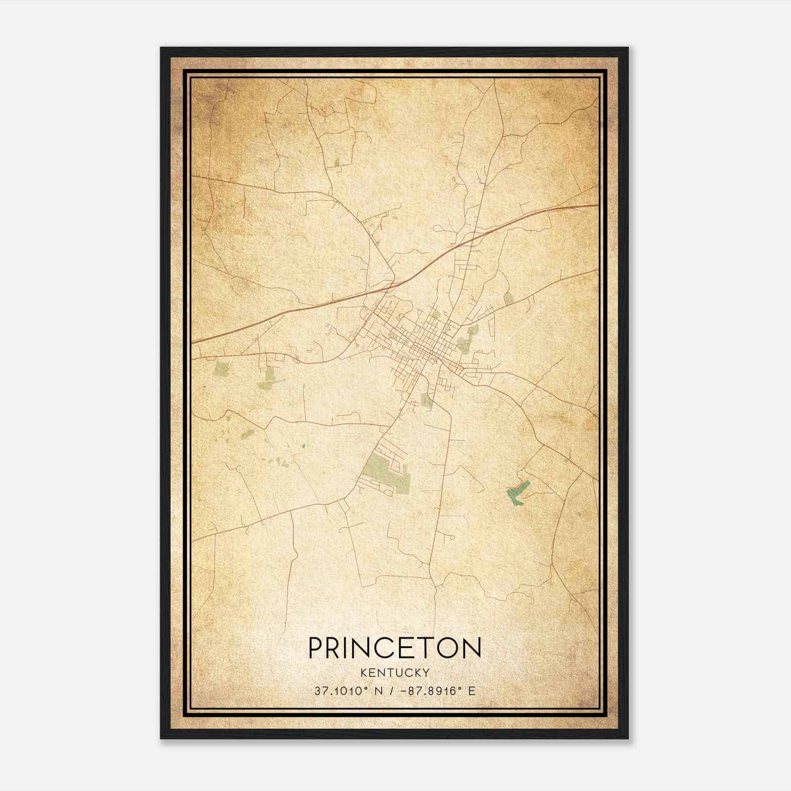 Vintage Princeton Kentucky Map Poster, Modern Home Decor Wall Art Print