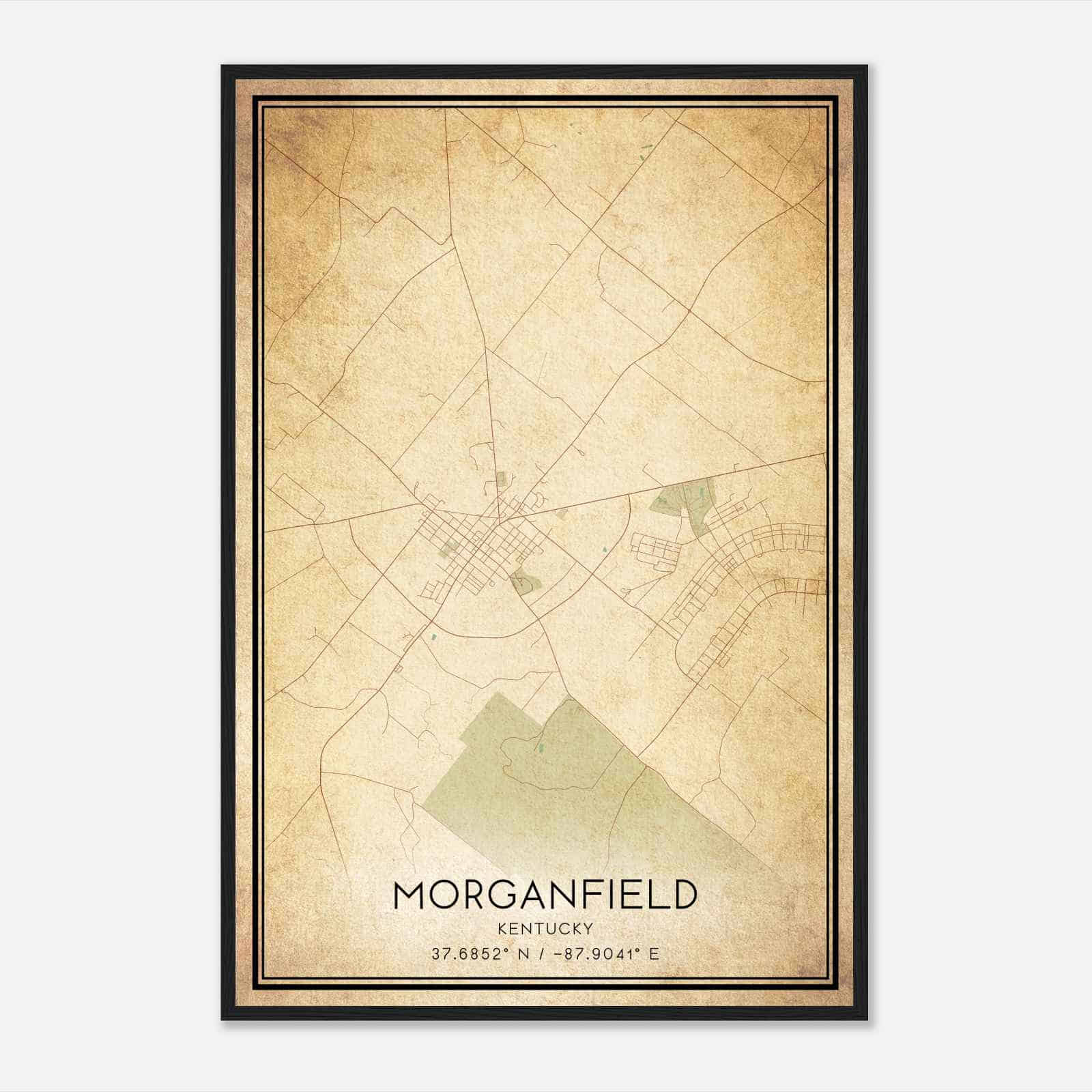 Vintage Morganfield Kentucky Map Poster, Modern Home Decor Wall Art Print