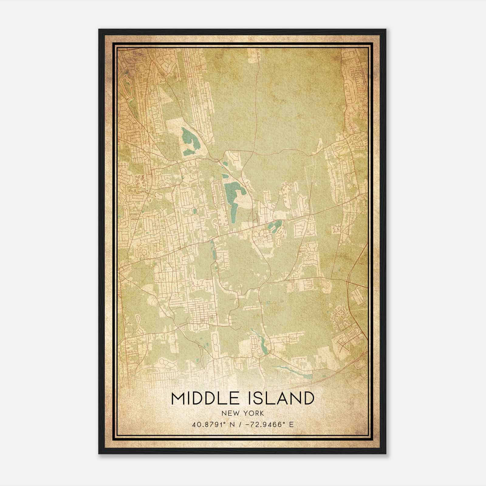 Vintage Middle Island New York Map Poster, Modern Home Decor Wall Art Print