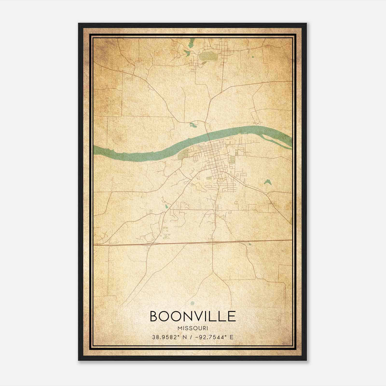 Vintage Boonville Missouri Map Poster, Modern Home Decor Wall Art Print