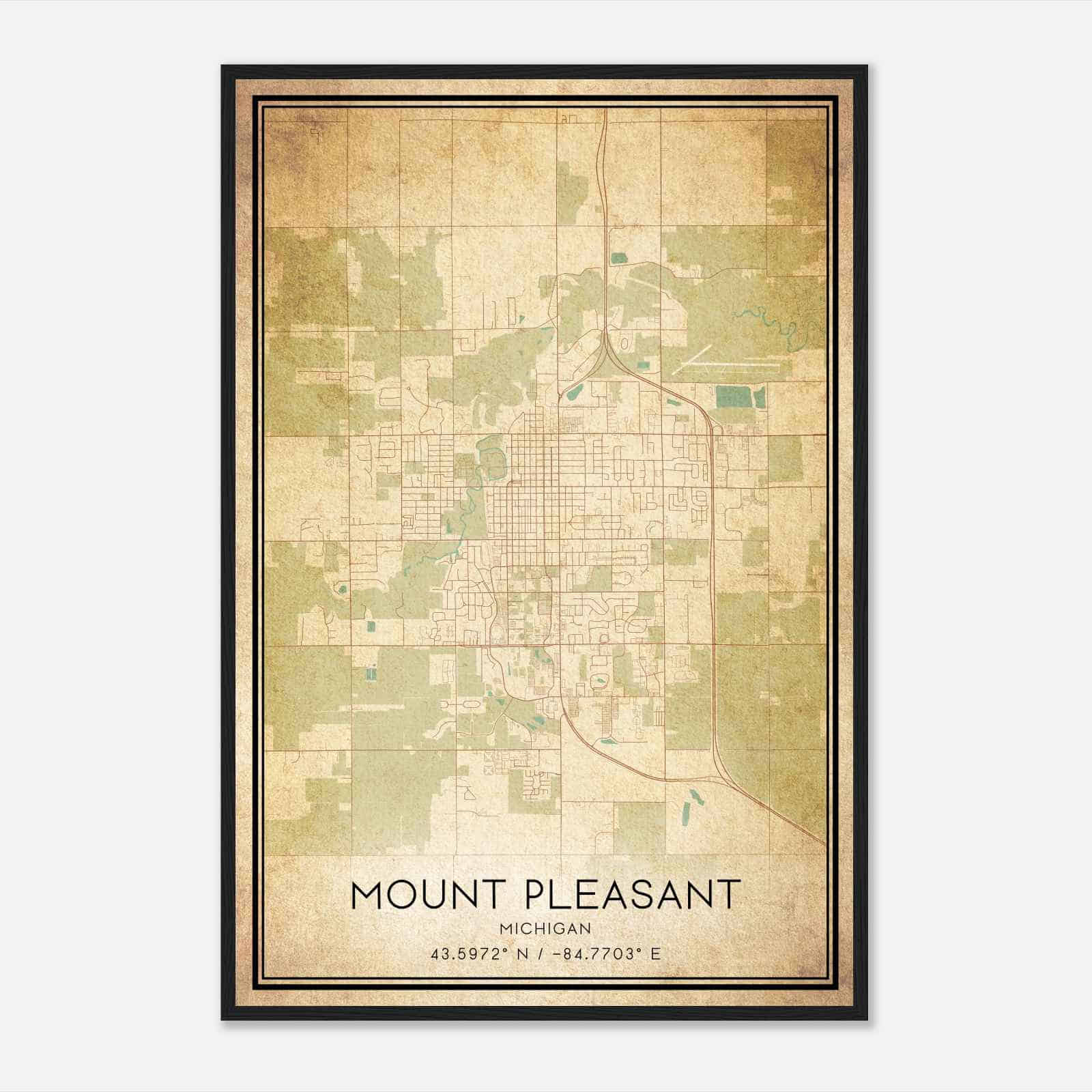 Vintage Mount Pleasant Michigan Map Poster, Modern Home Decor Wall Art Print