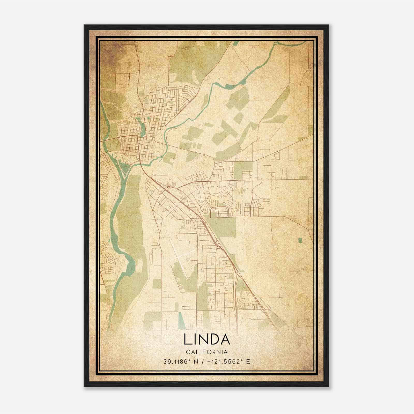 Vintage Linda California Map Poster, Modern Home Decor Wall Art Print