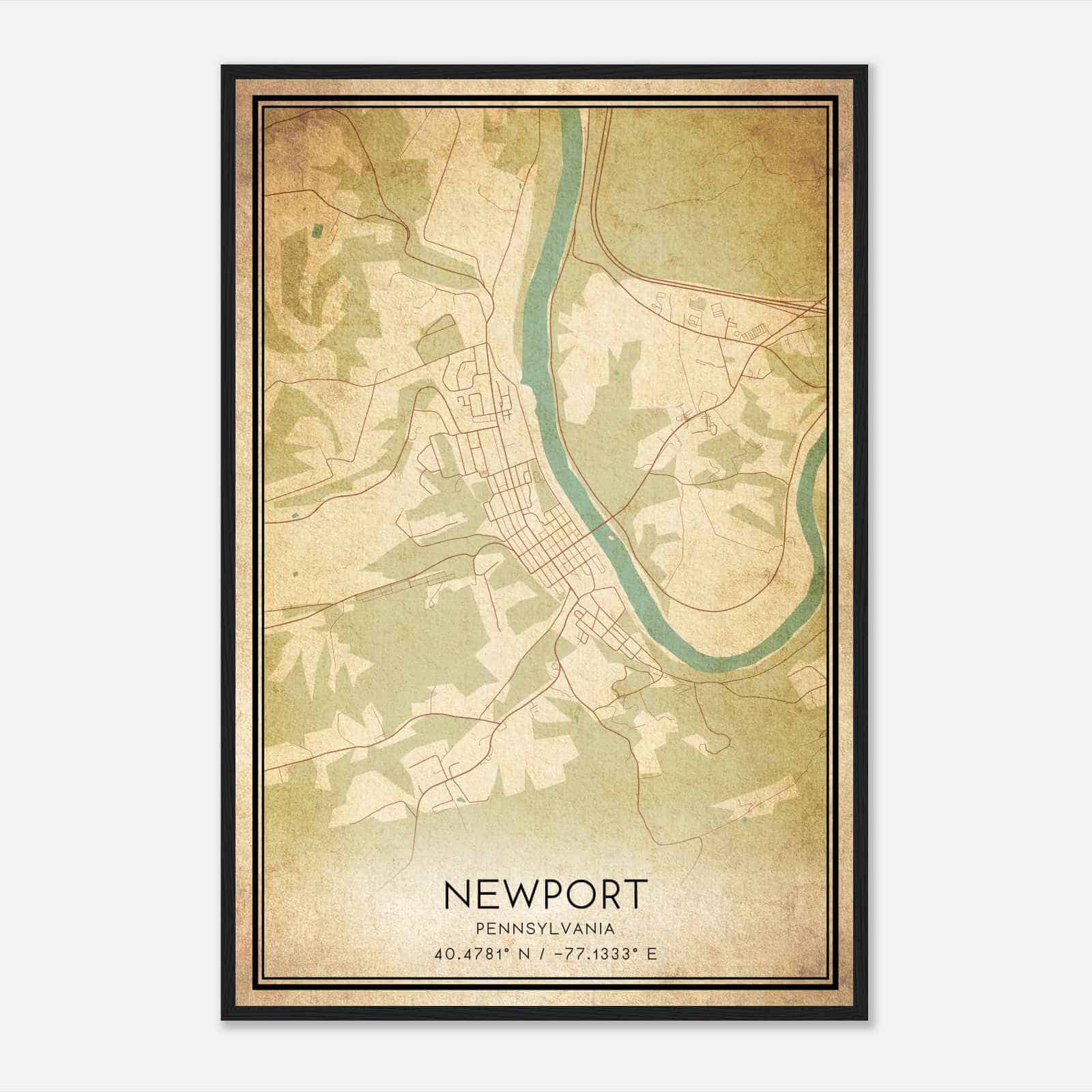 Vintage Newport Pennsylvania Map Poster, Modern Home Decor Wall Art Print