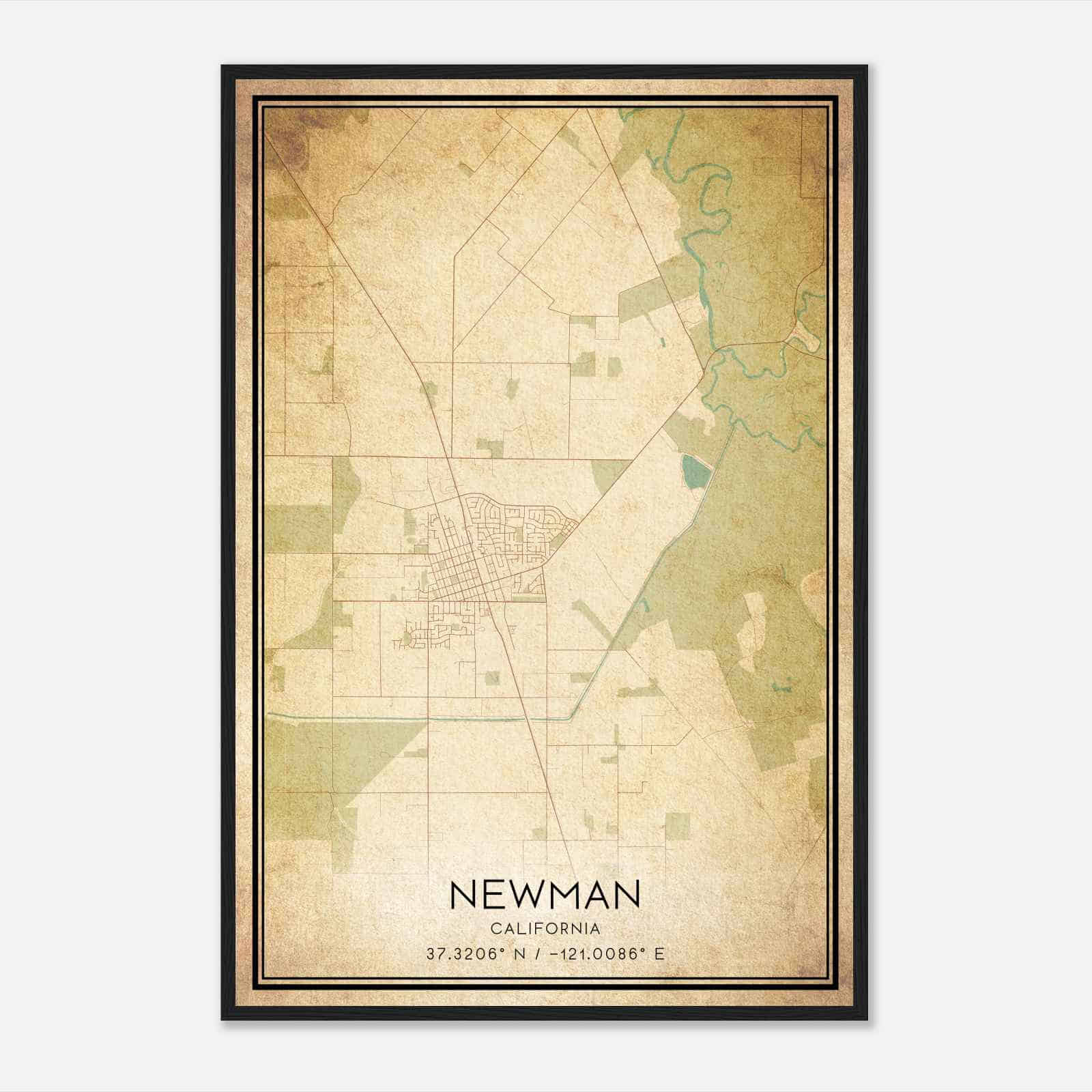 Vintage Newman California Map Poster, Modern Home Decor Wall Art Print