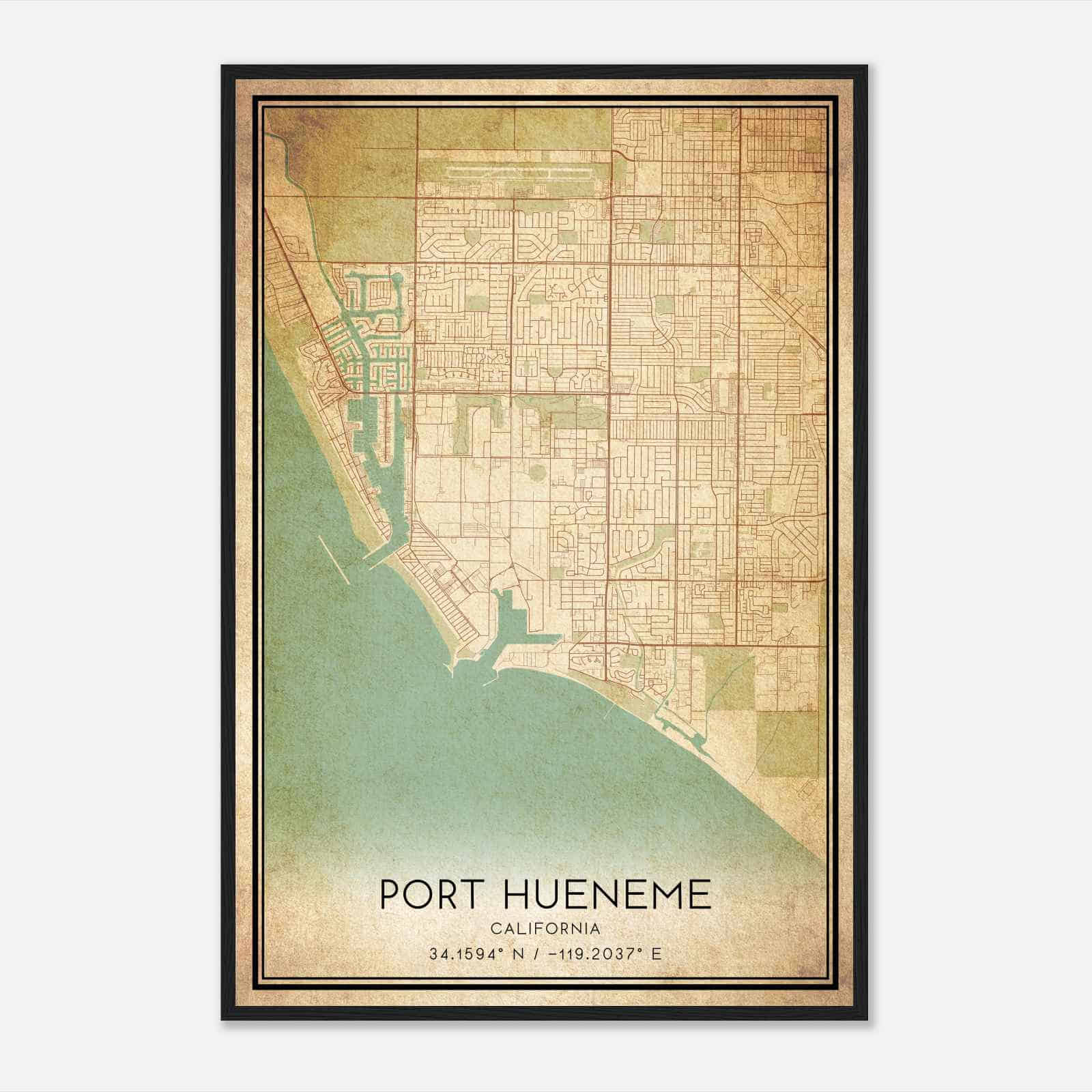 Vintage Port Hueneme California Map Poster, Modern Home Decor Wall Art Print