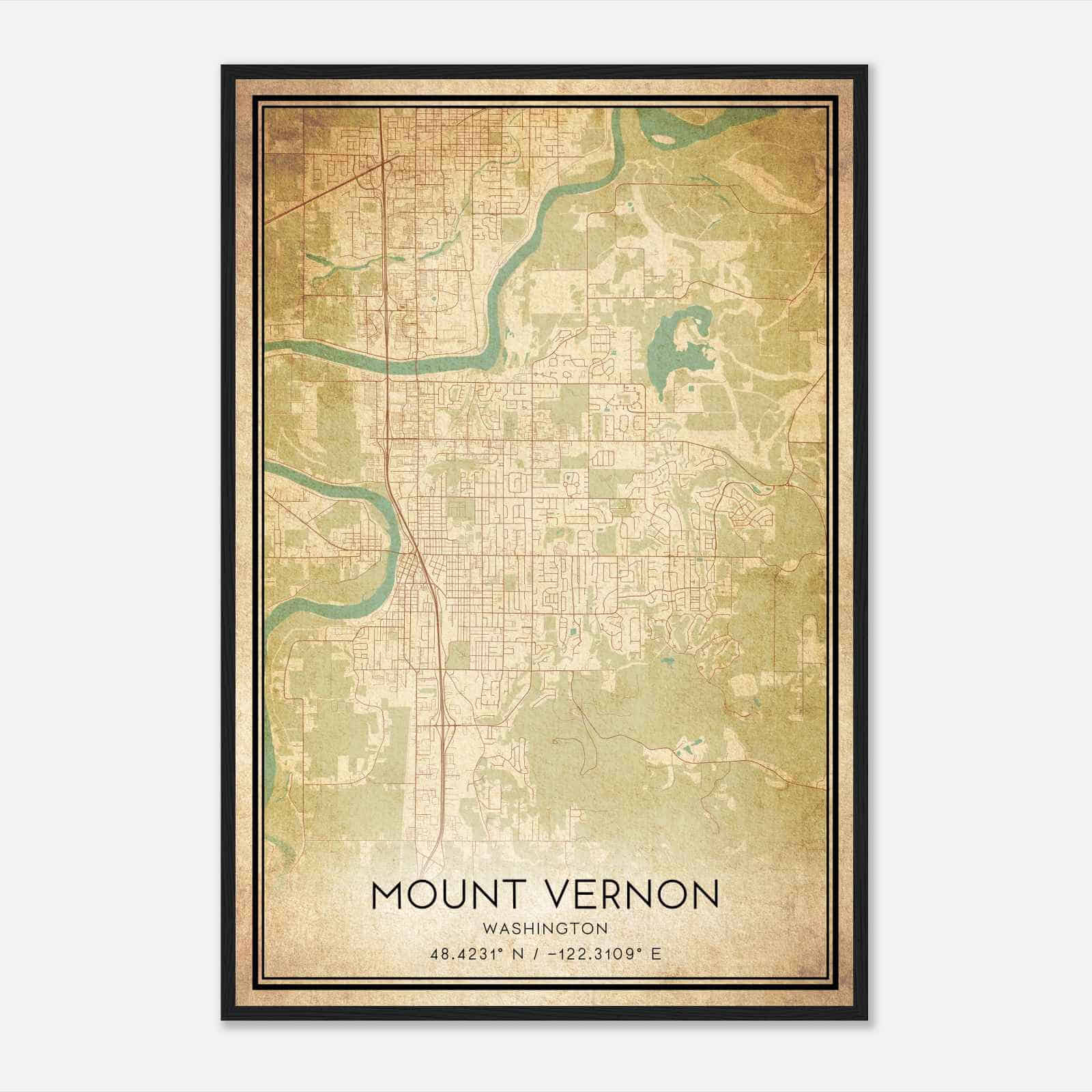 Vintage Mount Vernon Washington Map Poster, Modern Home Decor Wall Art Print