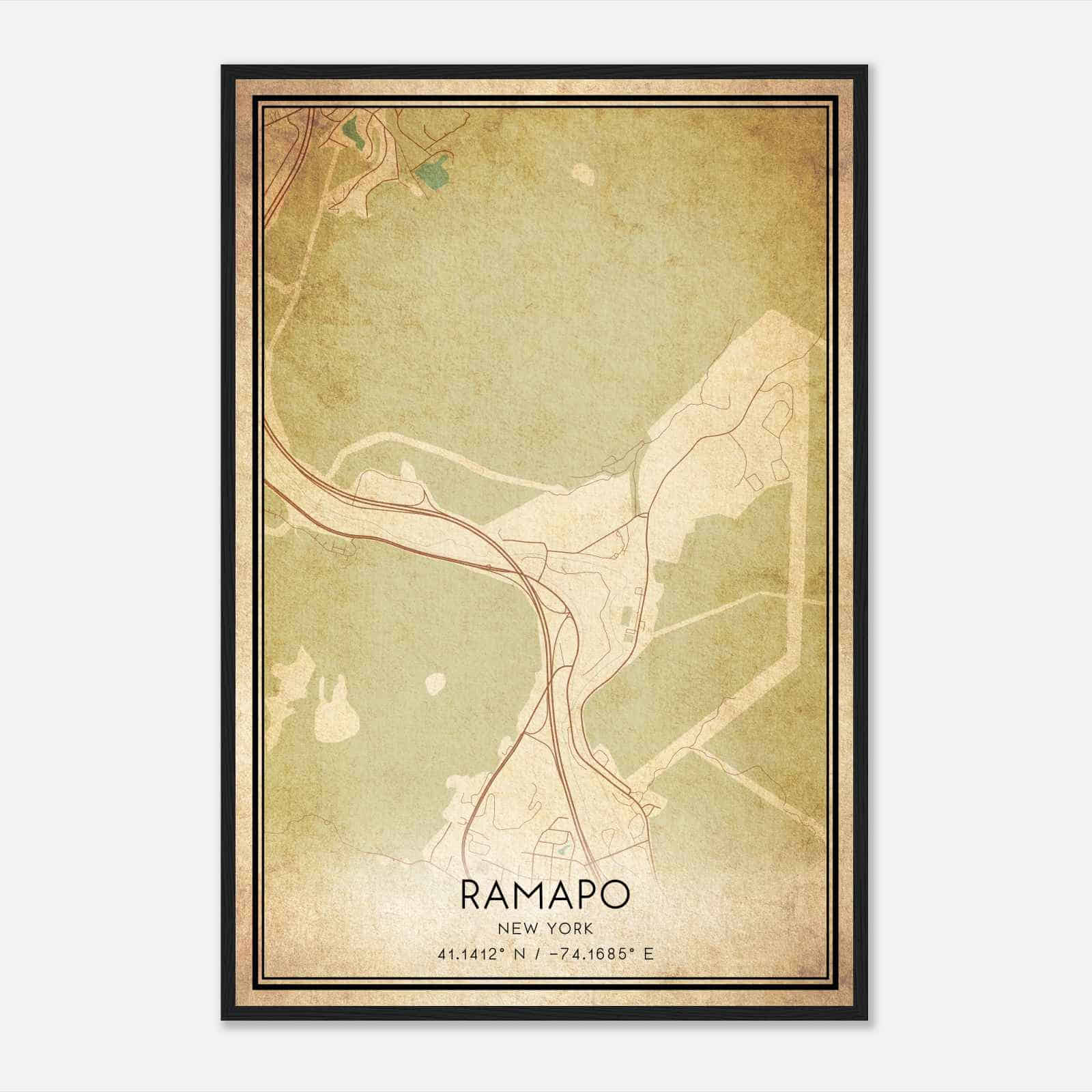 Vintage Ramapo New York Map Poster, Modern Home Decor Wall Art Print