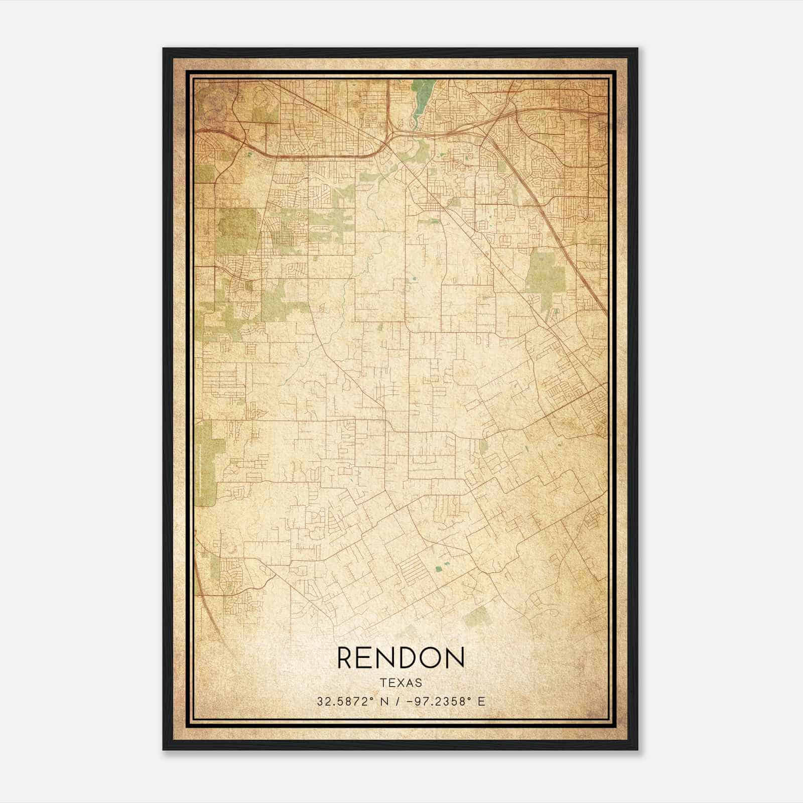 Vintage Rendon Texas Map Poster, Modern Home Decor Wall Art Print