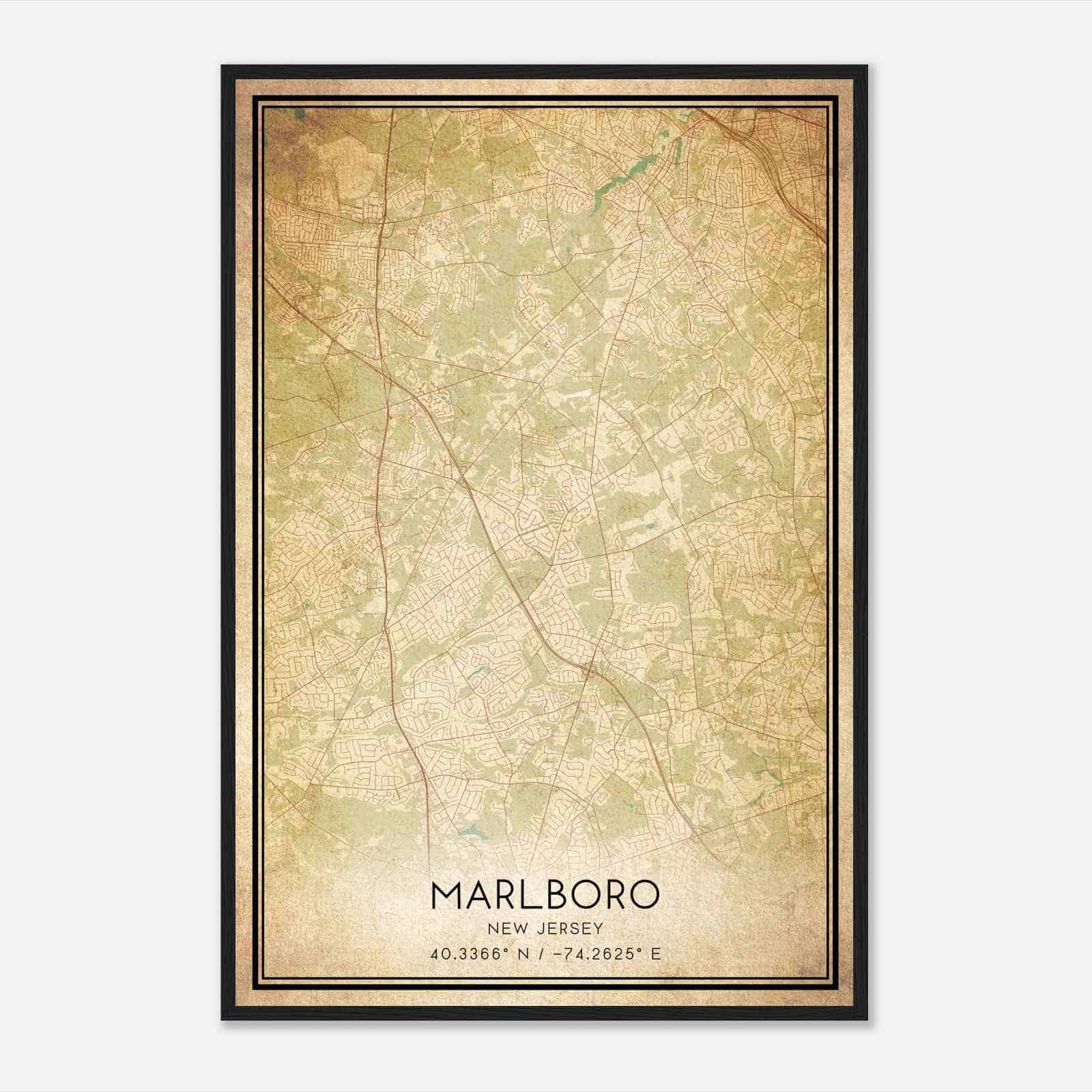 Vintage Marlboro New Jersey Map Poster, Modern Home Decor Wall Art Print