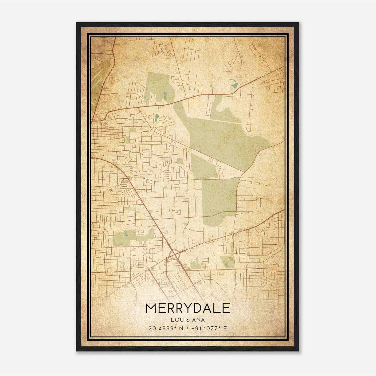 Vintage Merrydale Louisiana Map Poster, Modern Home Decor Wall Art Print