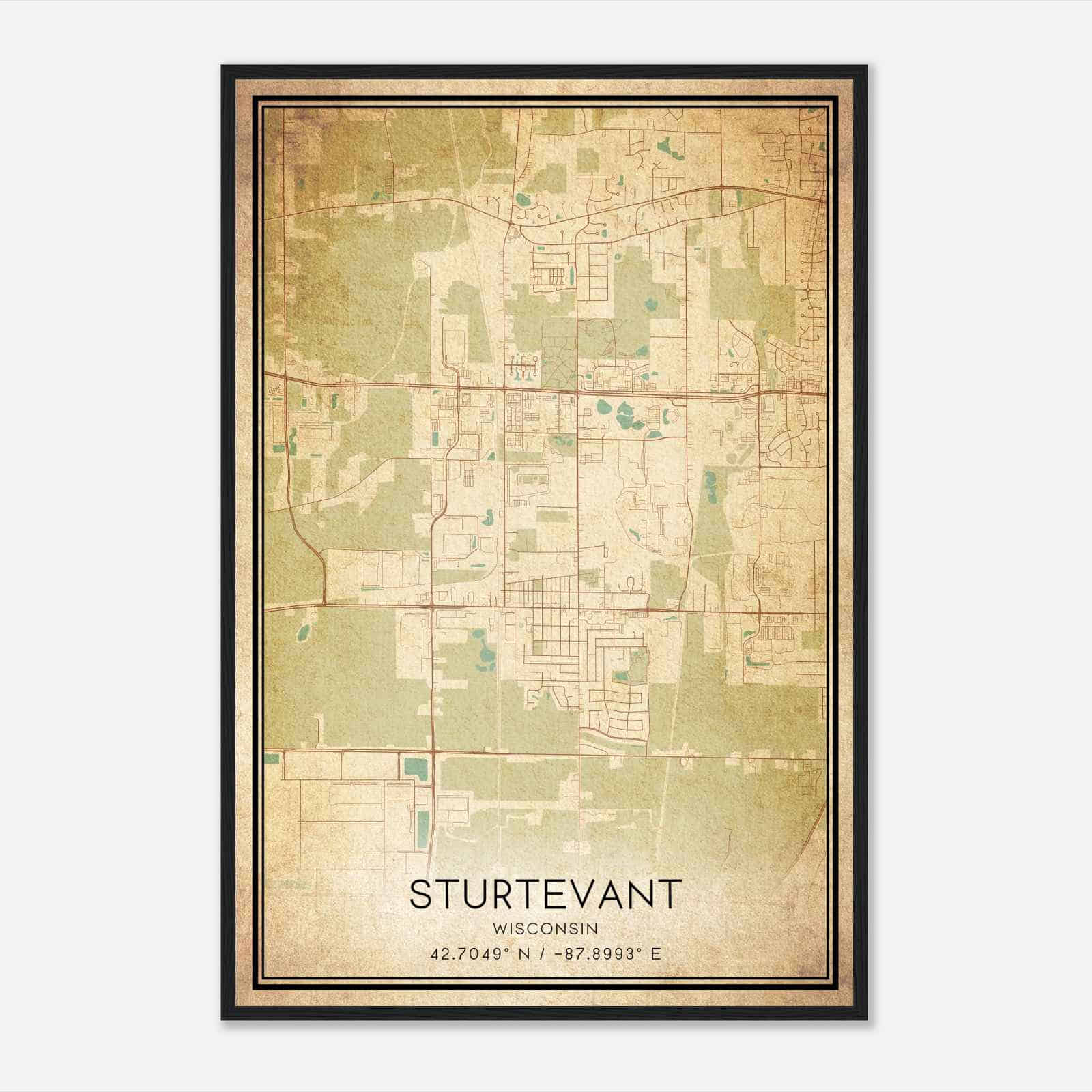 Vintage Sturtevant Wisconsin Map Poster, Modern Home Decor Wall Art Print