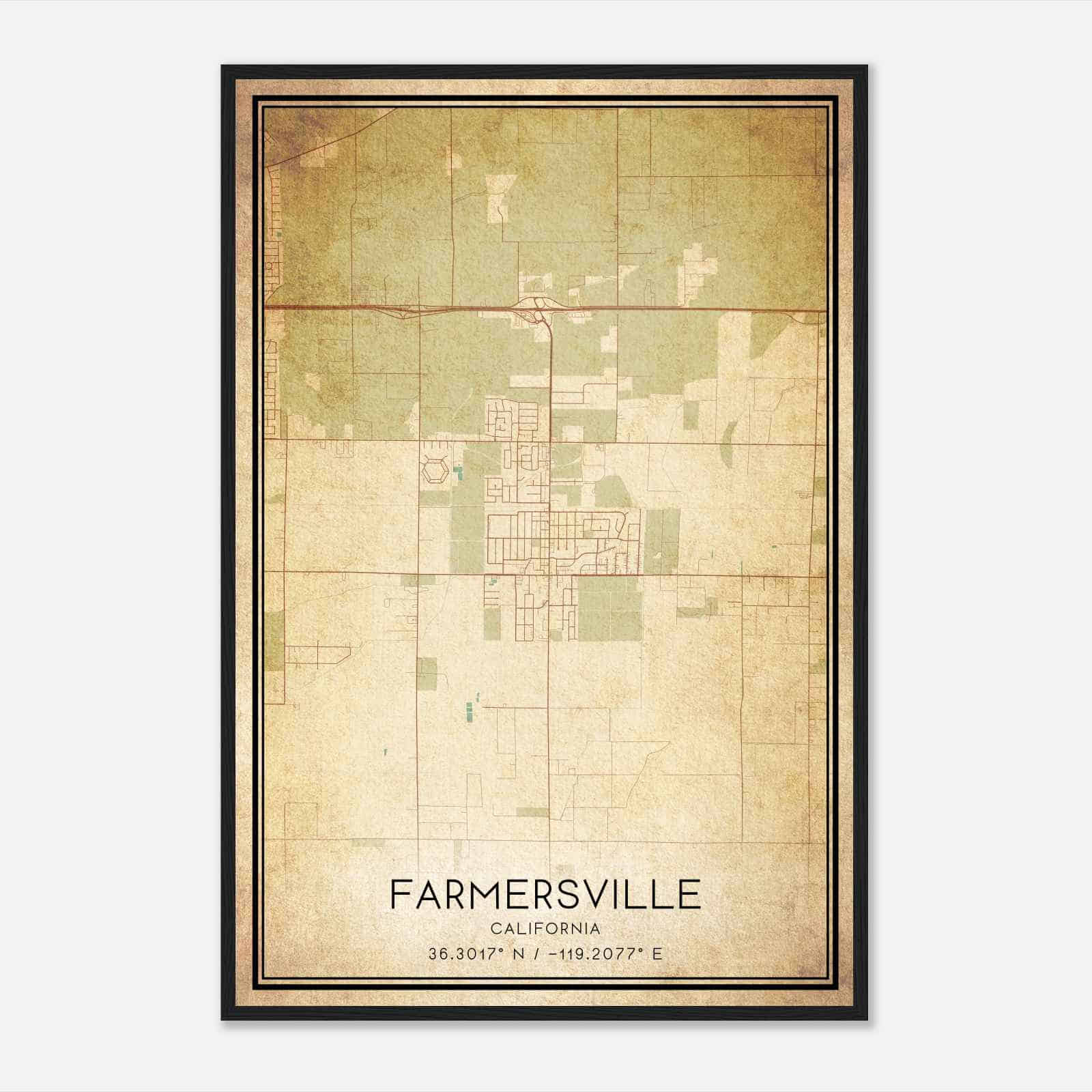 Vintage Farmersville California Map Poster, Modern Home Decor Wall Art Print