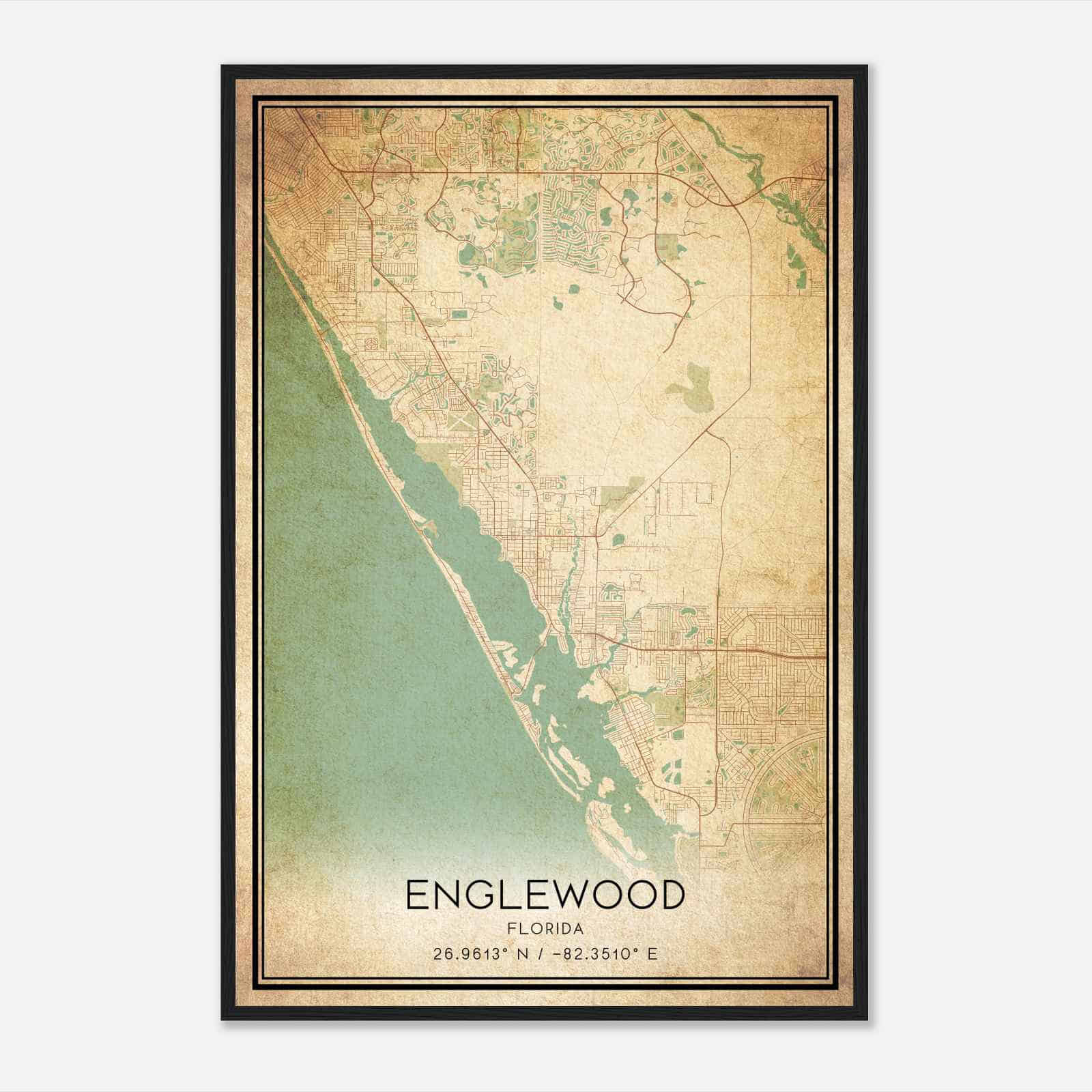 Vintage Englewood Florida Map Poster, Modern Home Decor Wall Art Print Vintage Englewood Florida Map Poster, Modern Home Decor Wall Art Print
