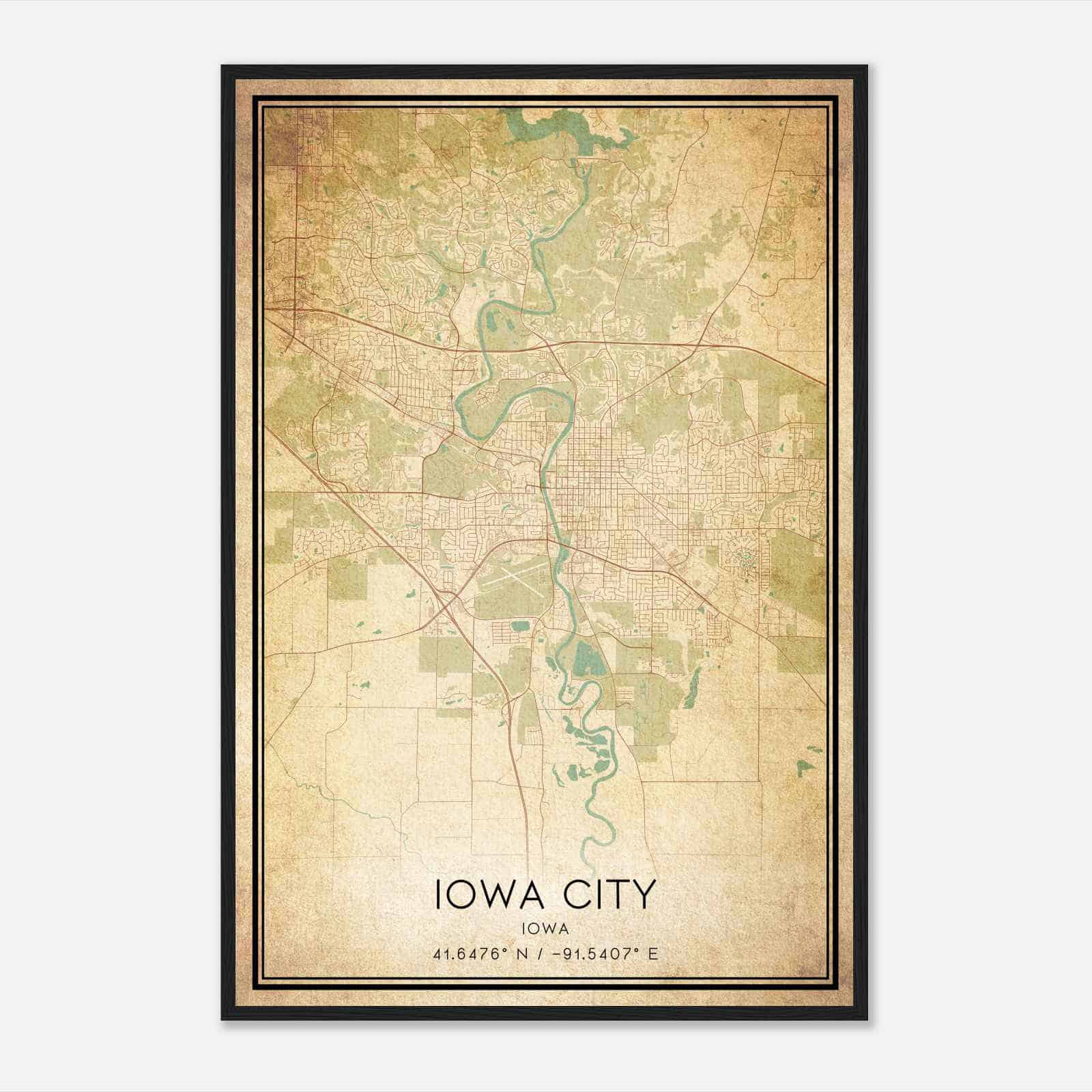Vintage Iowa City Iowa Map Poster, Modern Home Decor Wall Art Print