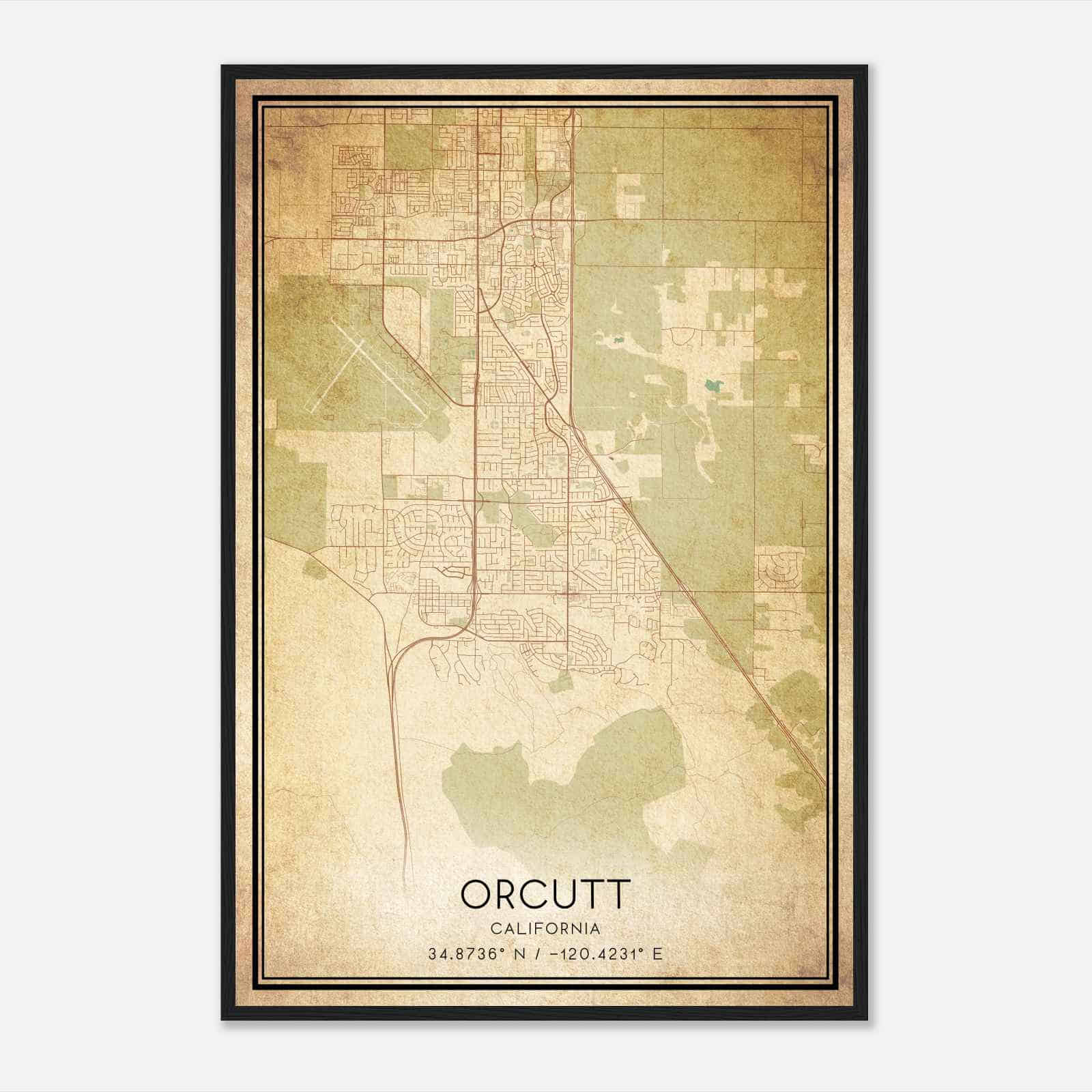 Vintage Orcutt California Map Poster, Modern Home Decor Wall Art Print