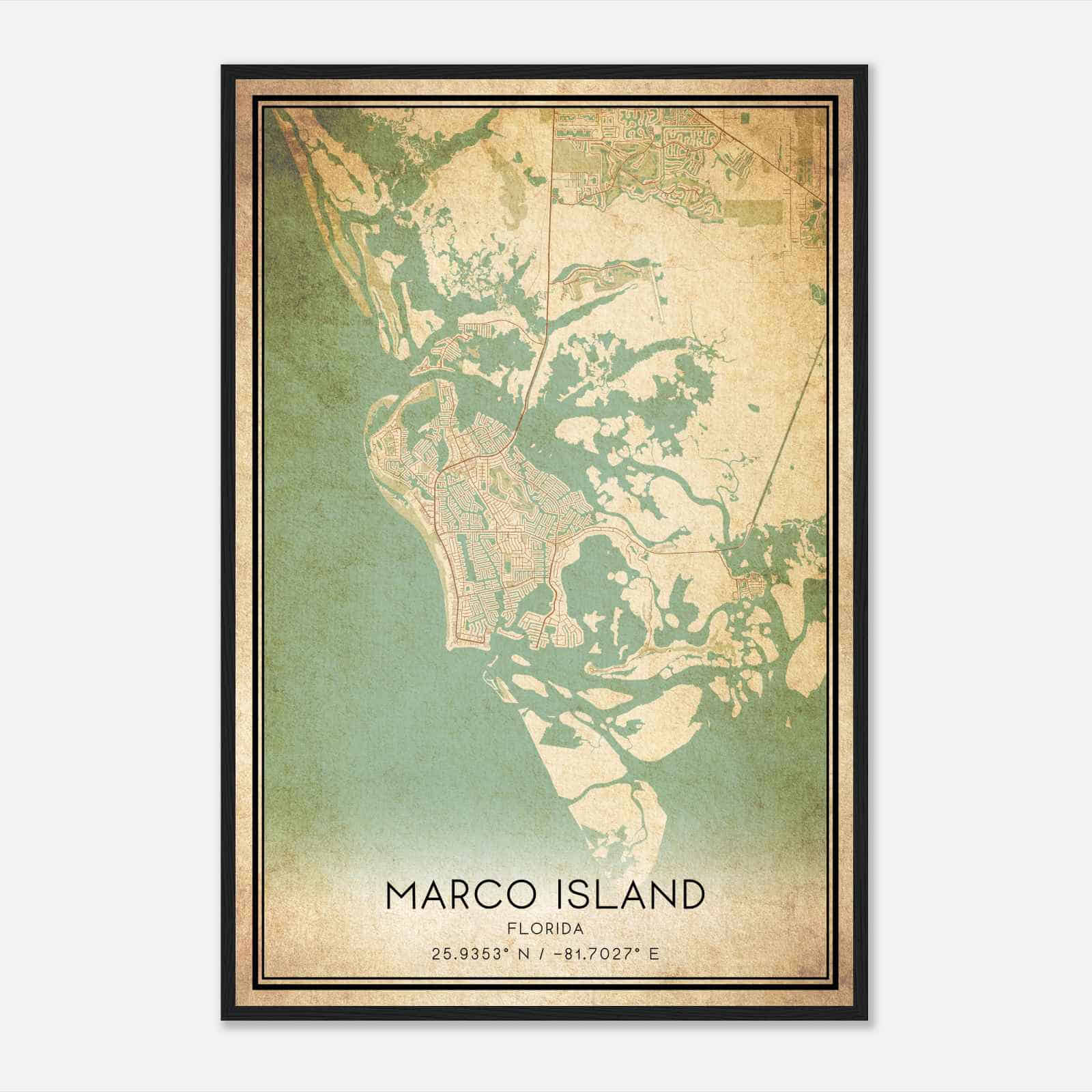 Vintage Marco Island Florida Map Poster, Modern Home Decor Wall Art Print