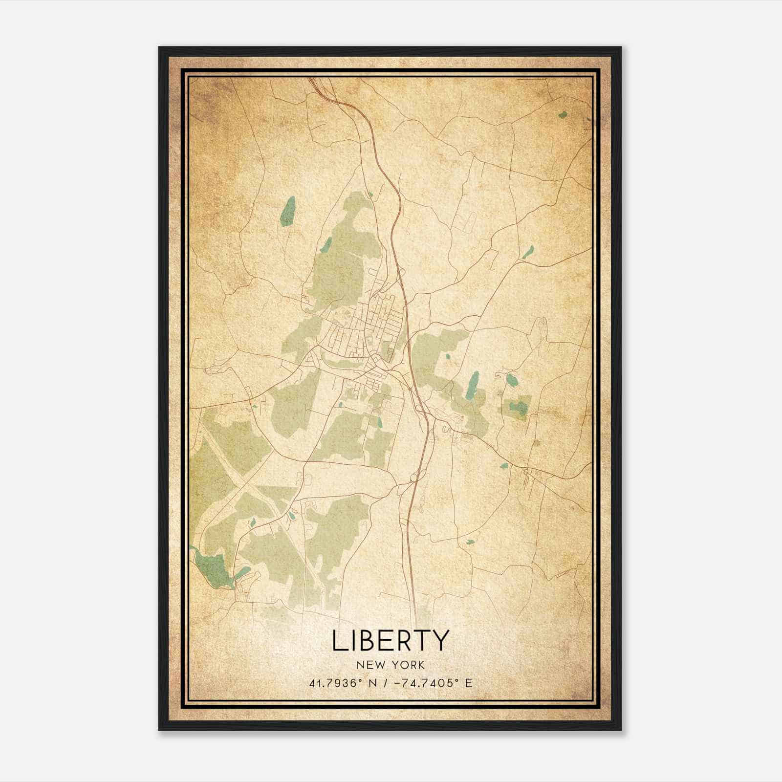 Vintage Liberty New York Map Poster, Modern Home Decor Wall Art Print