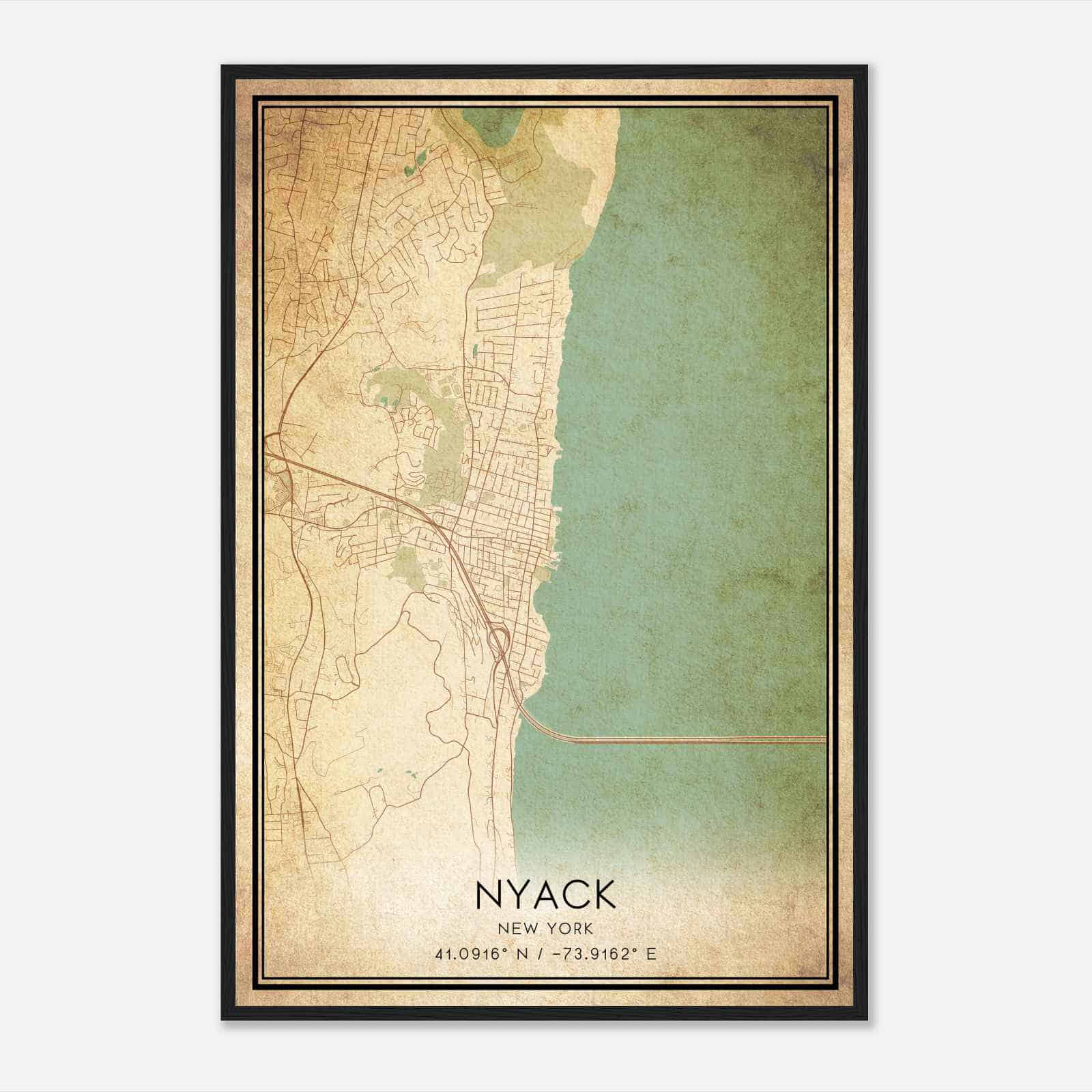 Vintage Nyack New York Map Poster, Modern Home Decor Wall Art Print