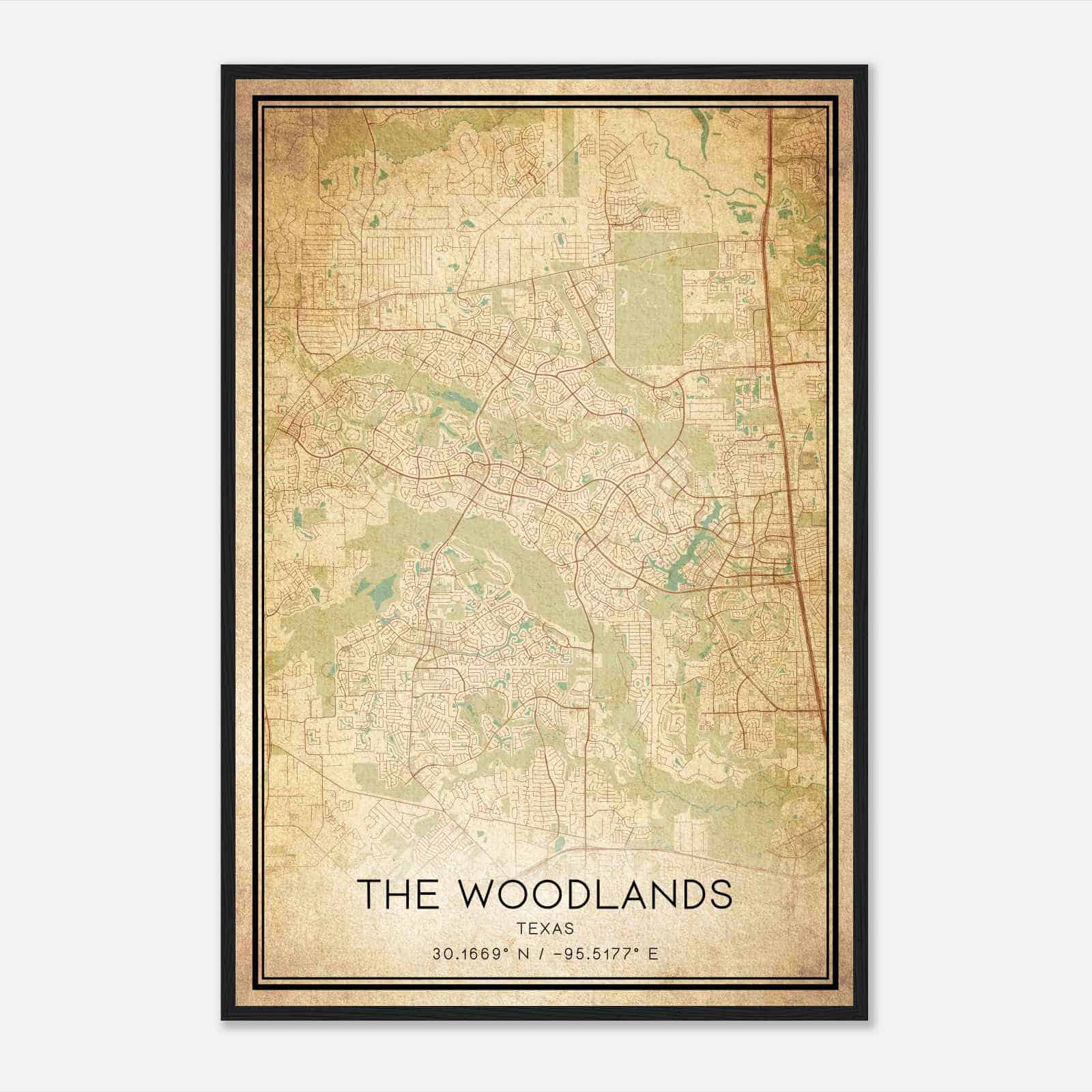 Vintage The Woodlands Texas Map Poster, Modern Home Decor Wall Art Print