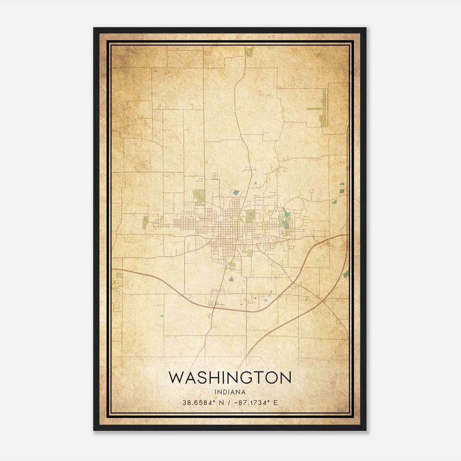 Vintage Washington Indiana Map Poster, Modern Home Decor Wall Art Print