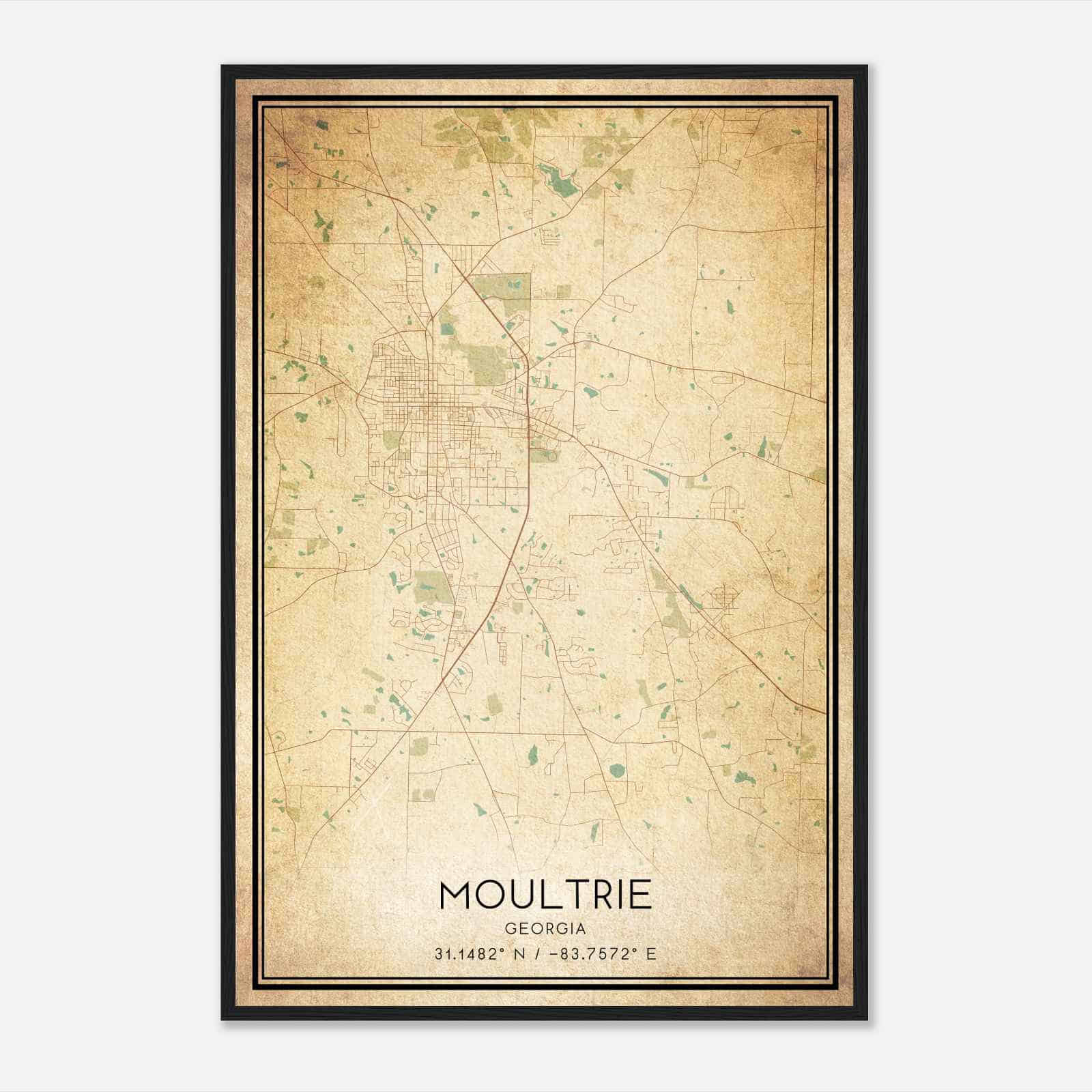 Vintage Moultrie Georgia Map Poster, Modern Home Decor Wall Art Print