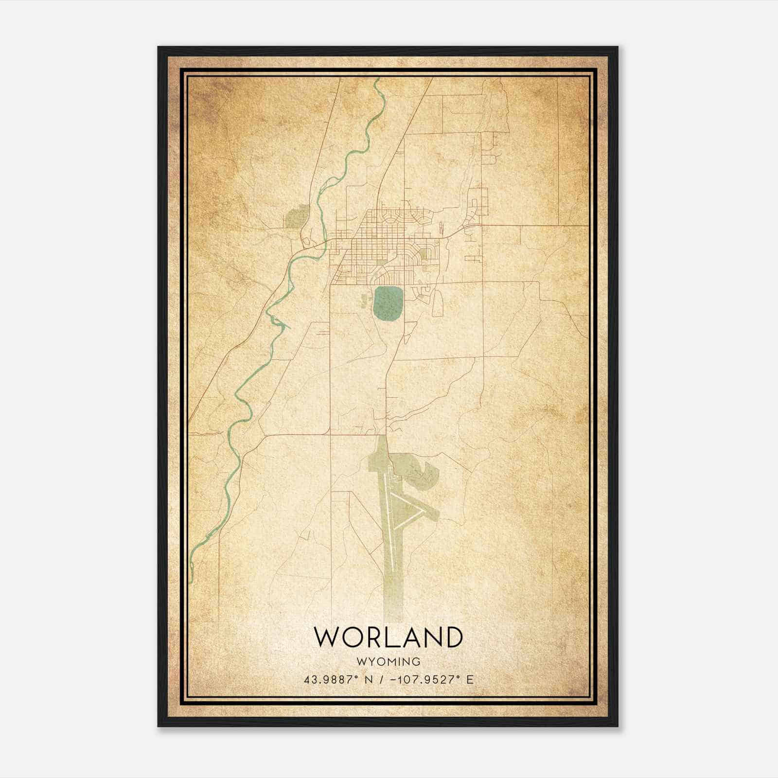 Vintage Worland Wyoming Map Poster, Modern Home Decor Wall Art Print